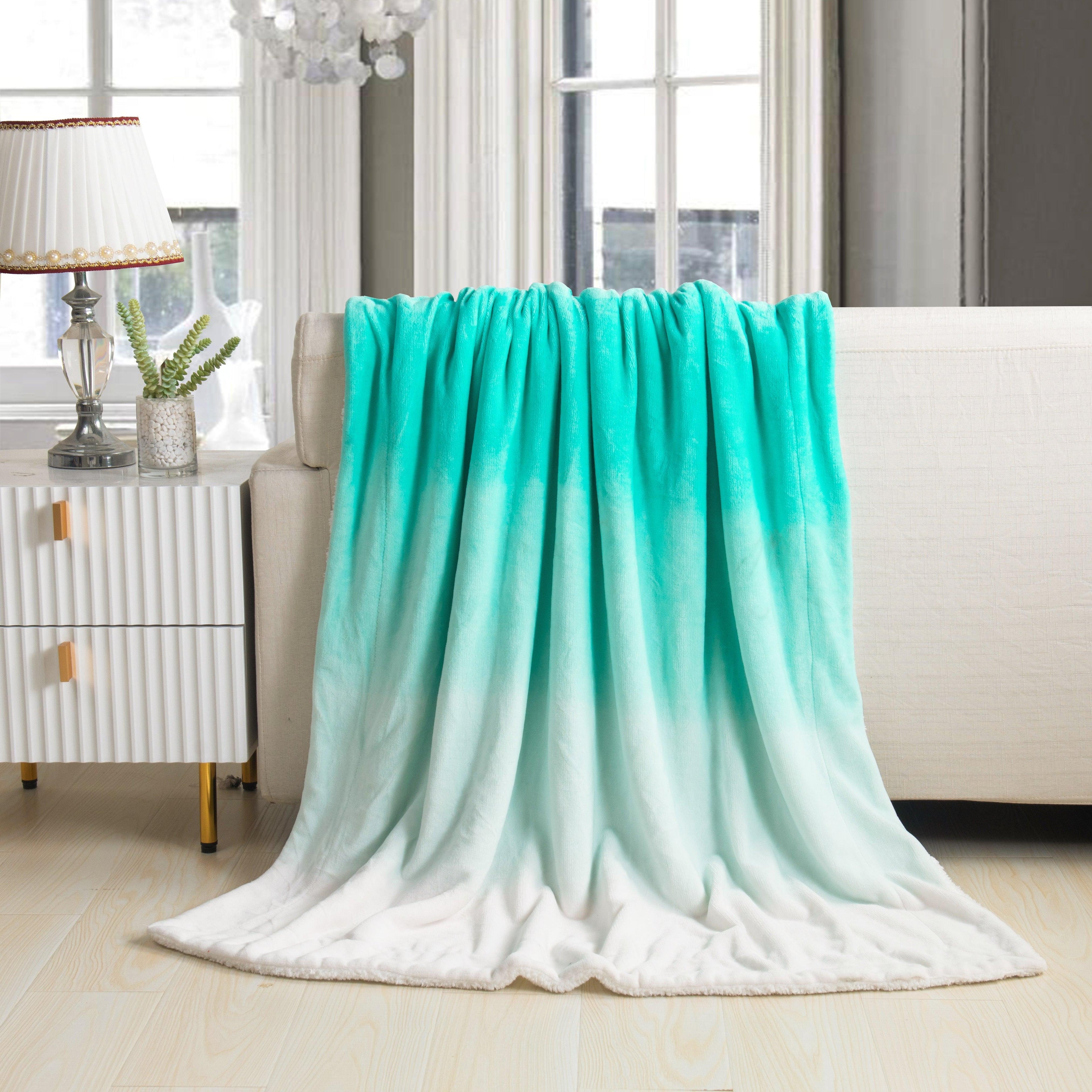 Ombre Printed - Sherpa Backed Plush Throw Blankets - 50 x 60 inches