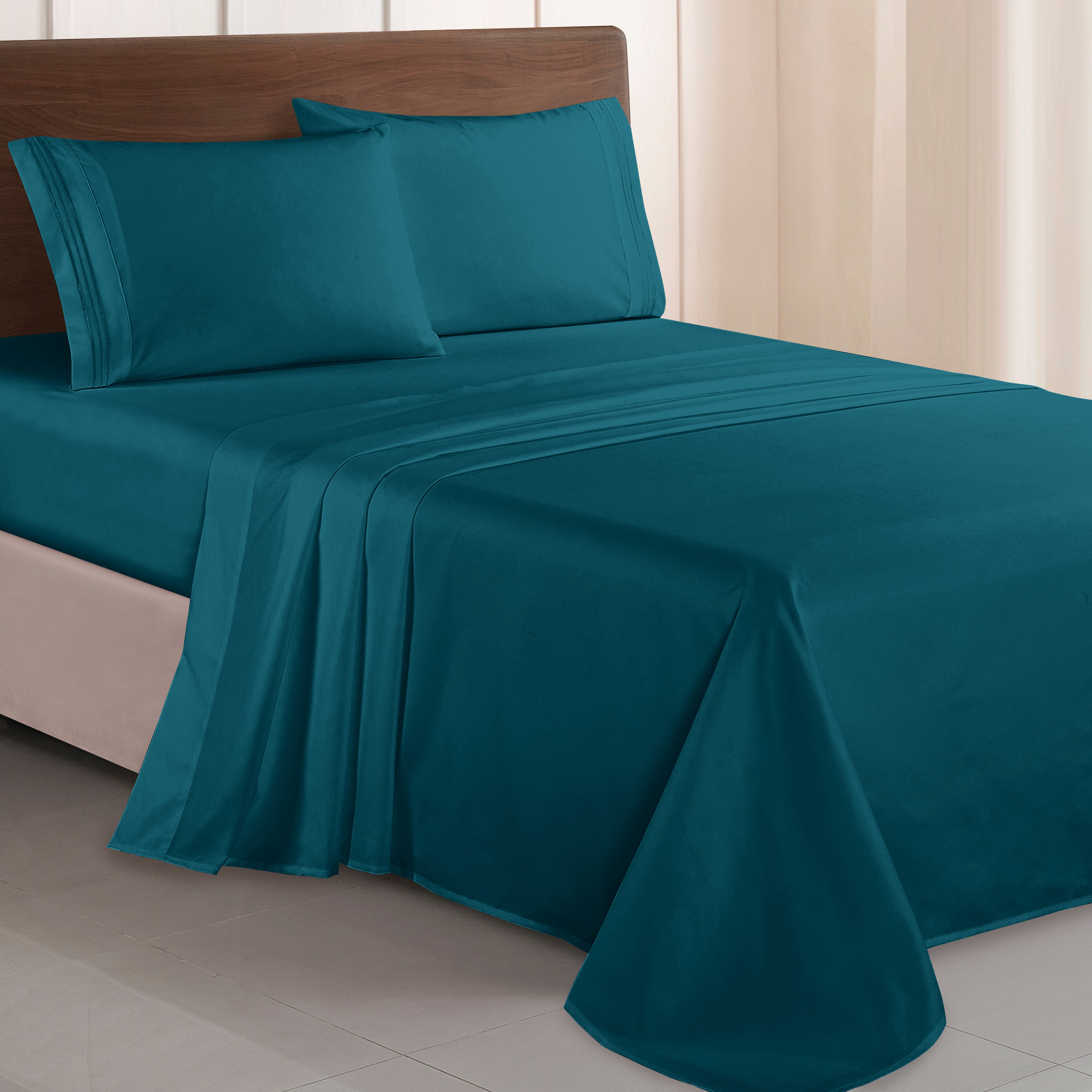 Essential 4-Piece 3-Line Embroidery Sheet Set, Soft as a Hotel Premium Quality,  Moody Shades