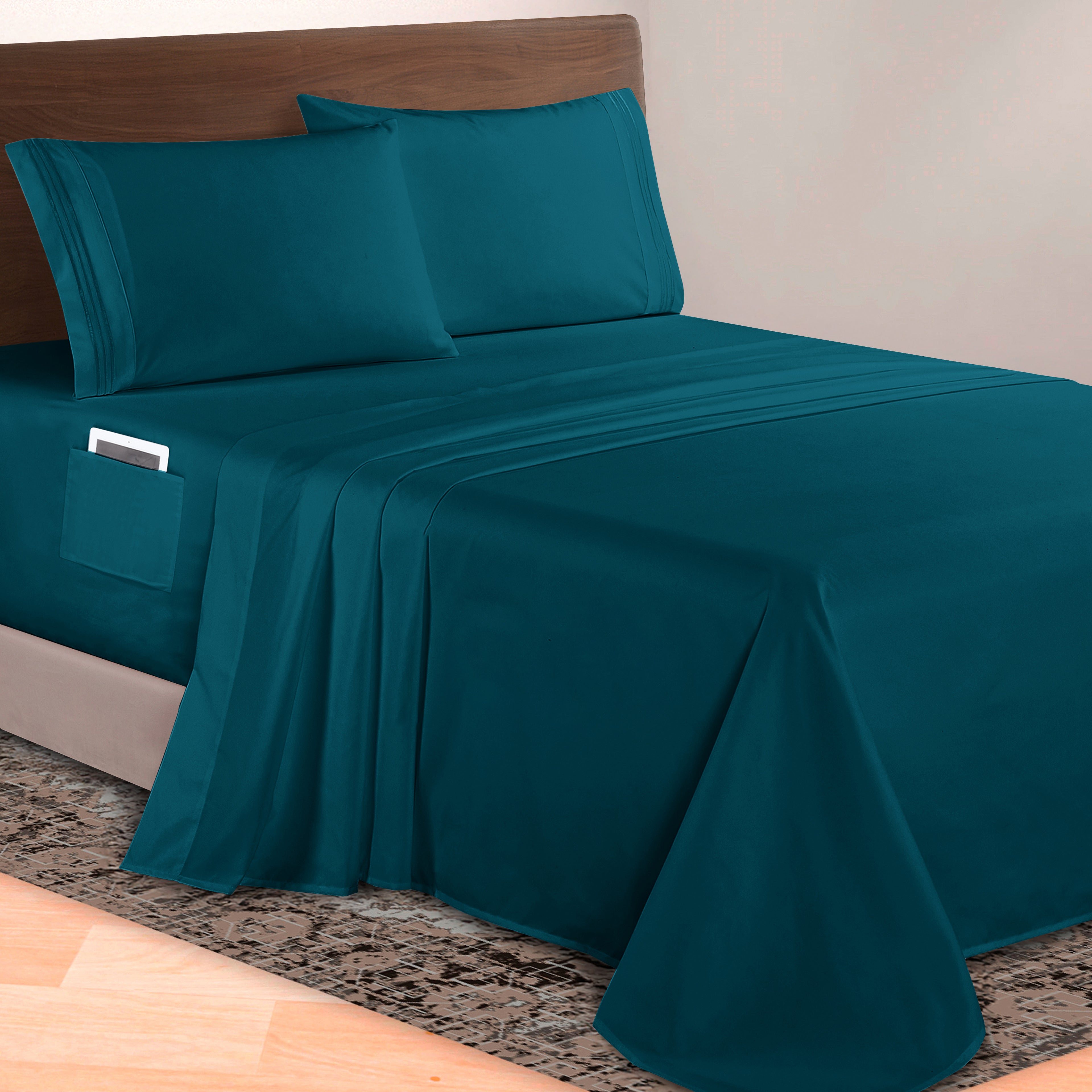 Extra deep 18-24 Inch Pocket 3 Line Embroidery, 4-Piece Sheet Set, Moody Shades