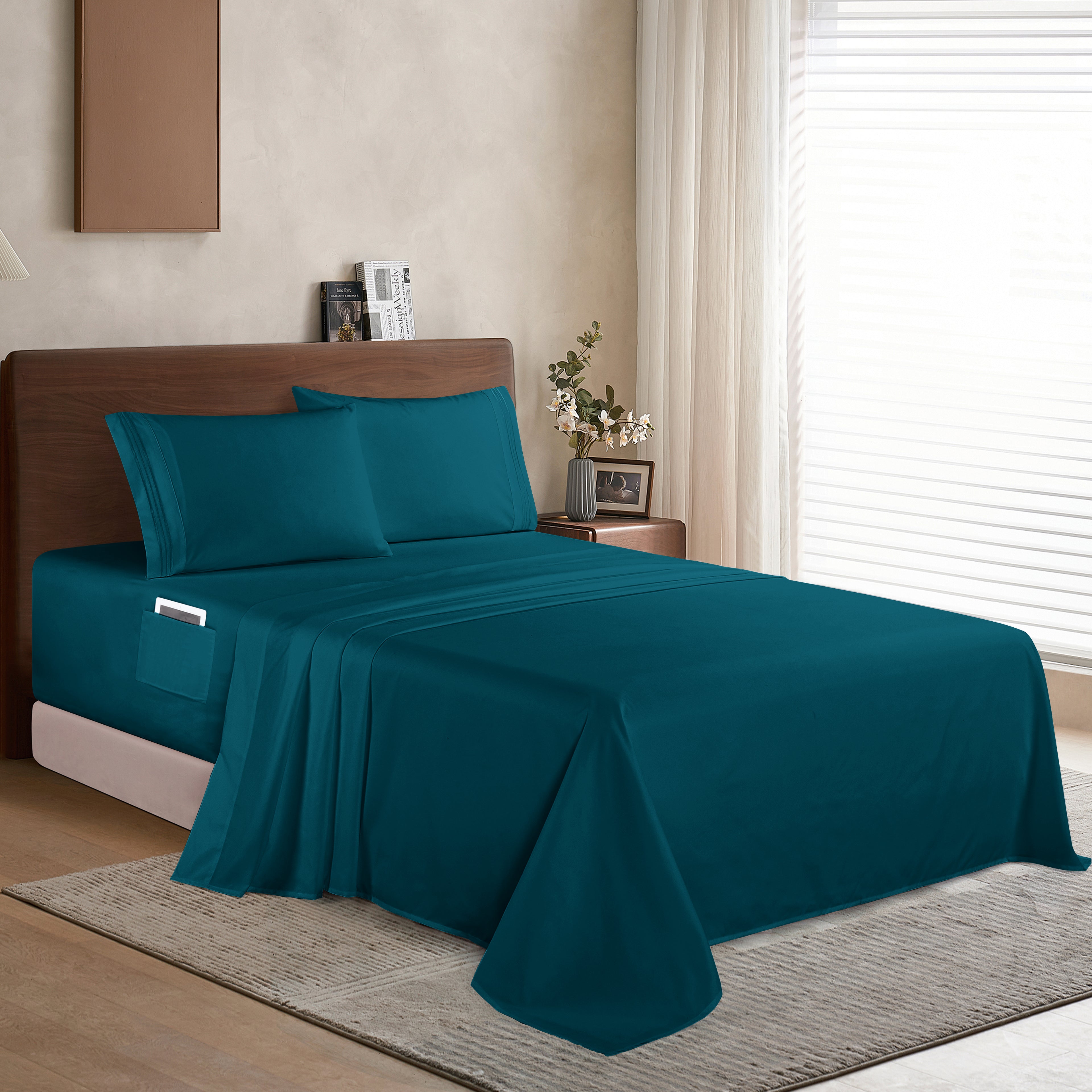 Extra deep 18-24 Inch Pocket 3 Line Embroidery, 4-Piece Sheet Set, Moody Shades