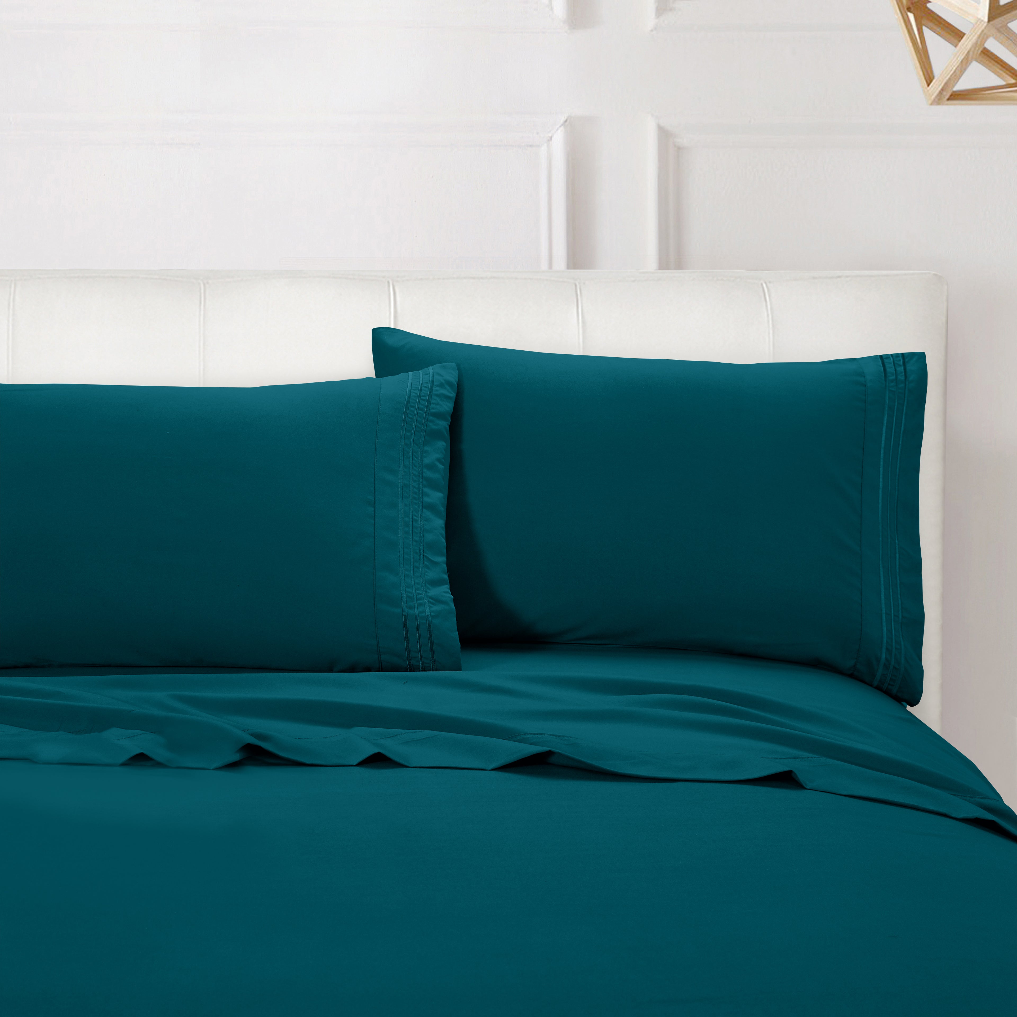 Essential 4-Piece 3-Line Embroidery Sheet Set, Soft as a Hotel Premium Quality,  Moody Shades