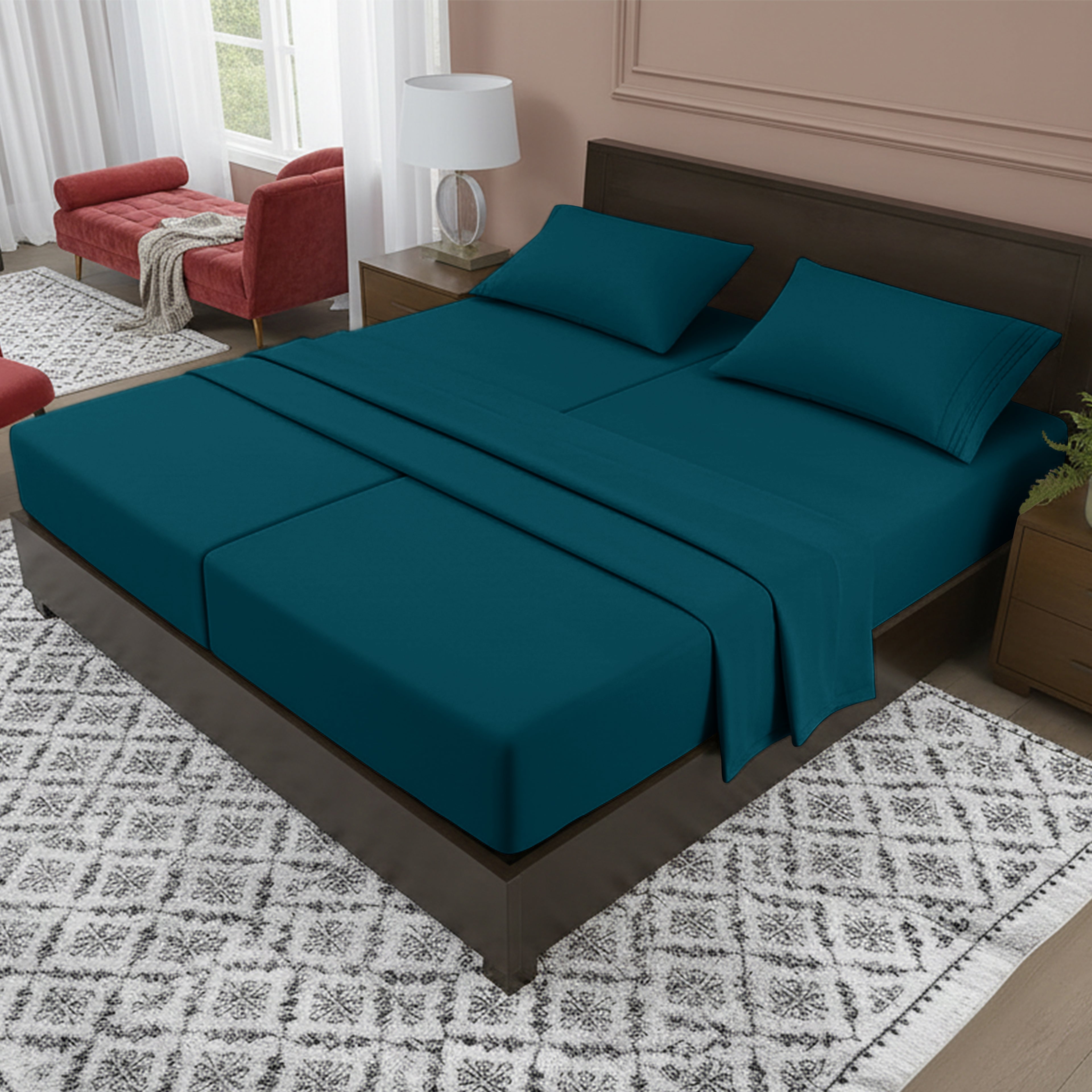 Essential 4-Piece 3-Line Embroidery Sheet Set, Soft as a Hotel Premium Quality,  Moody Shades