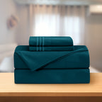 Essential 4-Piece 3-Line Embroidery Sheet Set, Soft as a Hotel Premium Quality,  Moody Shades