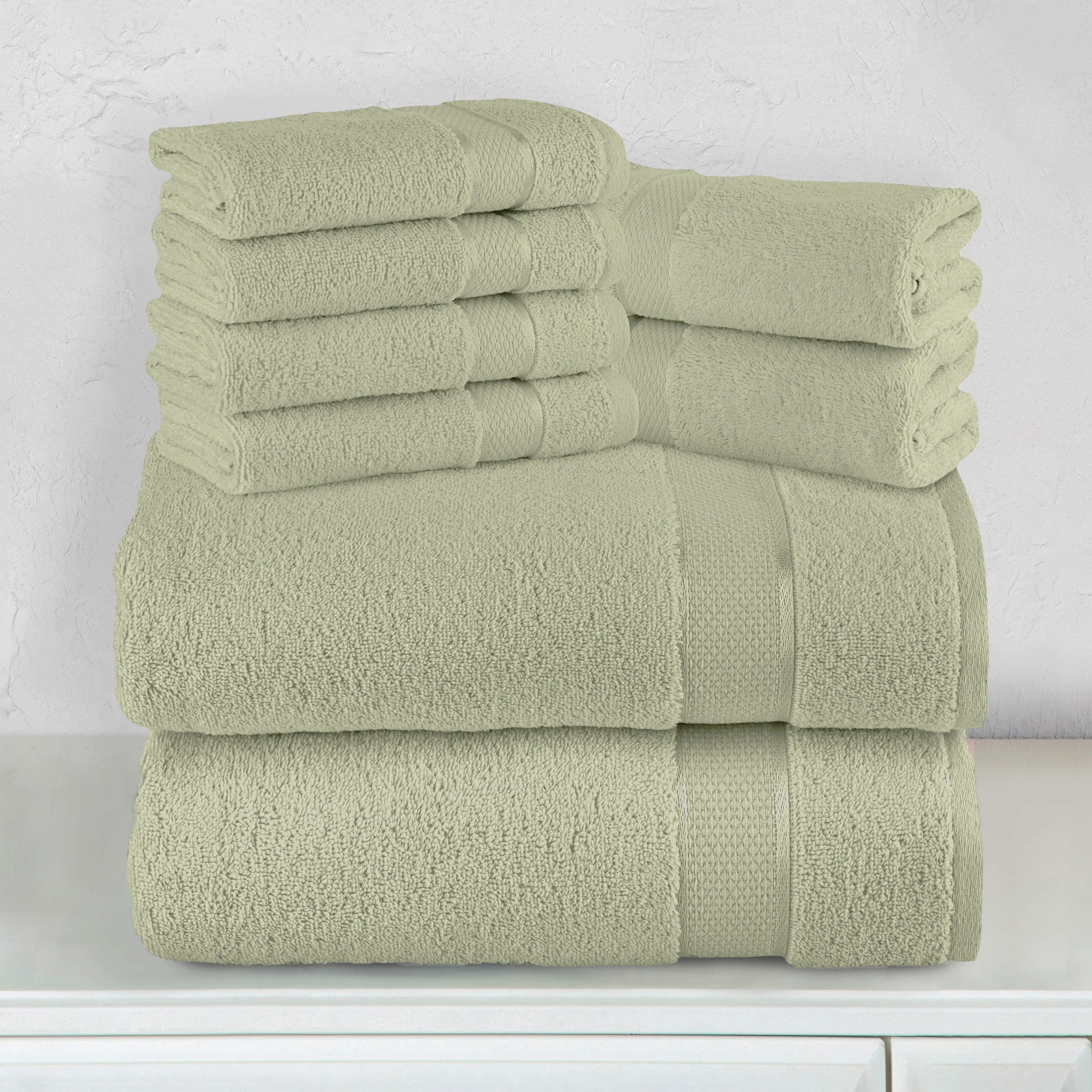 8-Piece Turkish Cotton Towel Set, 4 Washcloths, 2 Hand Towels and 2 Bath Towels