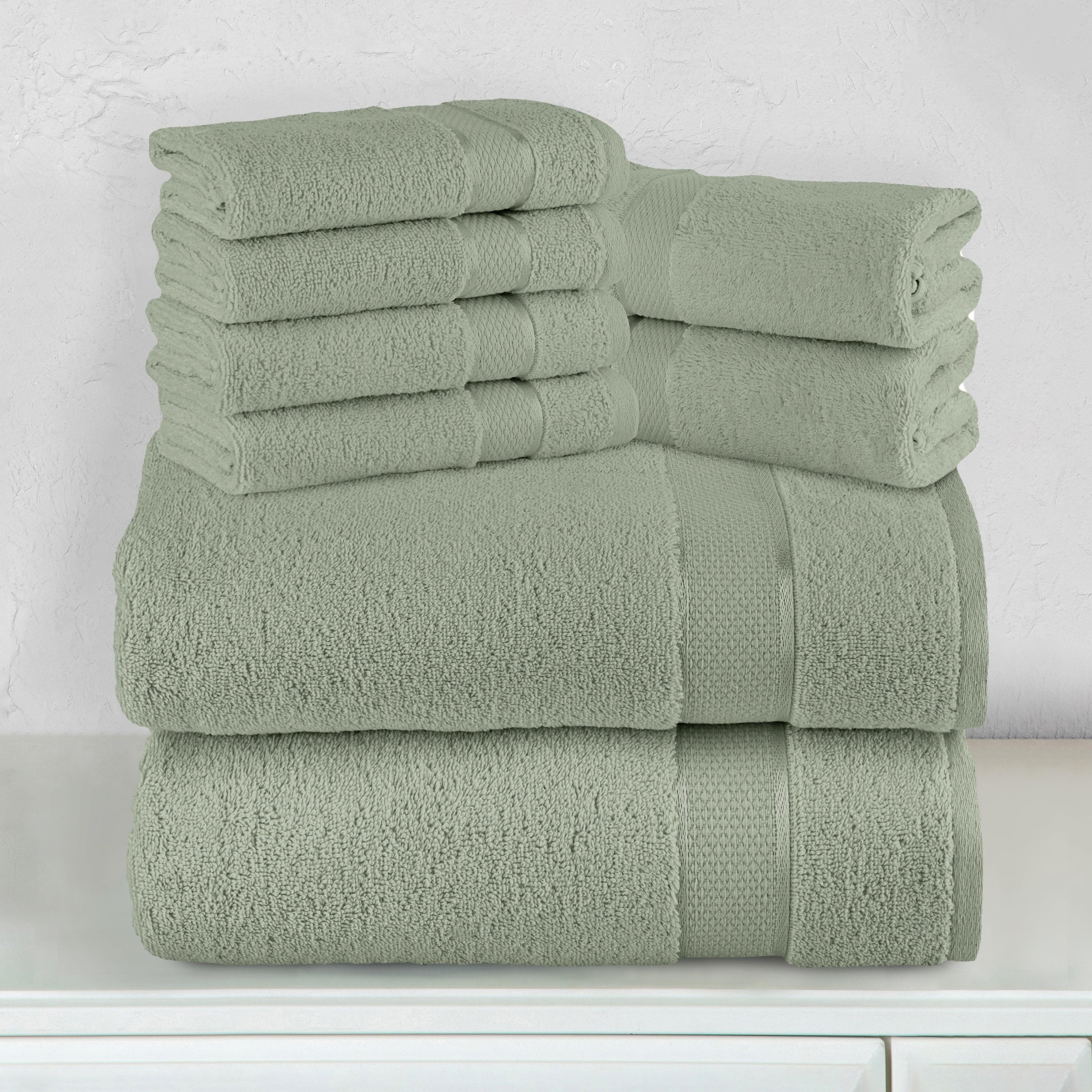 8-Piece Turkish Cotton Towel Set, 4 Washcloths, 2 Hand Towels and 2 Bath Towels