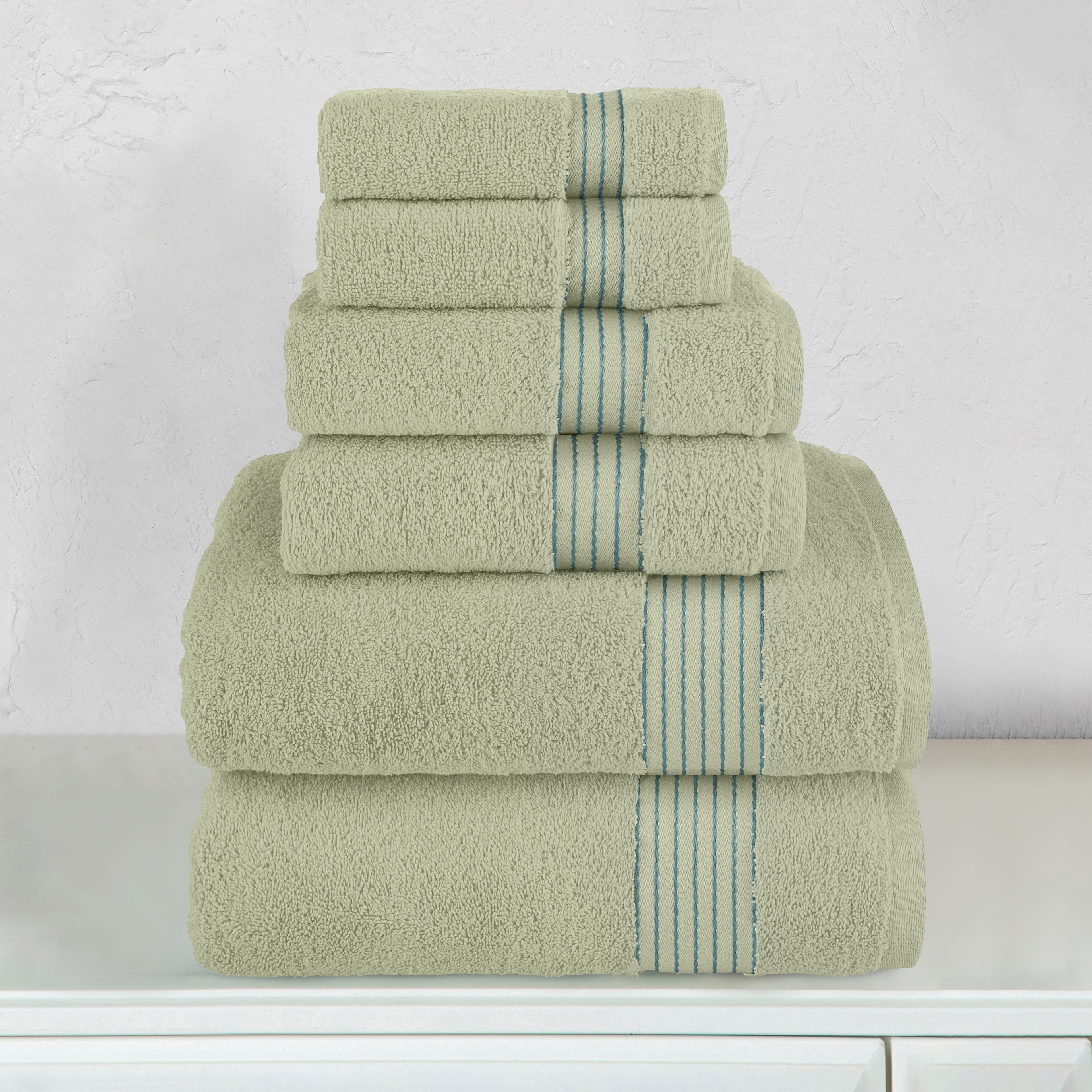 6-Piece Turkish Cotton Towel Set, 2 Washcloths, 2 Hand Towels and 2 Bath Towels