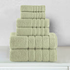6-Piece Turkish Cotton 4 Lines Stripe Towel Set, 2 Washcloths, 2 Hand Towels and 2 Bath Towels