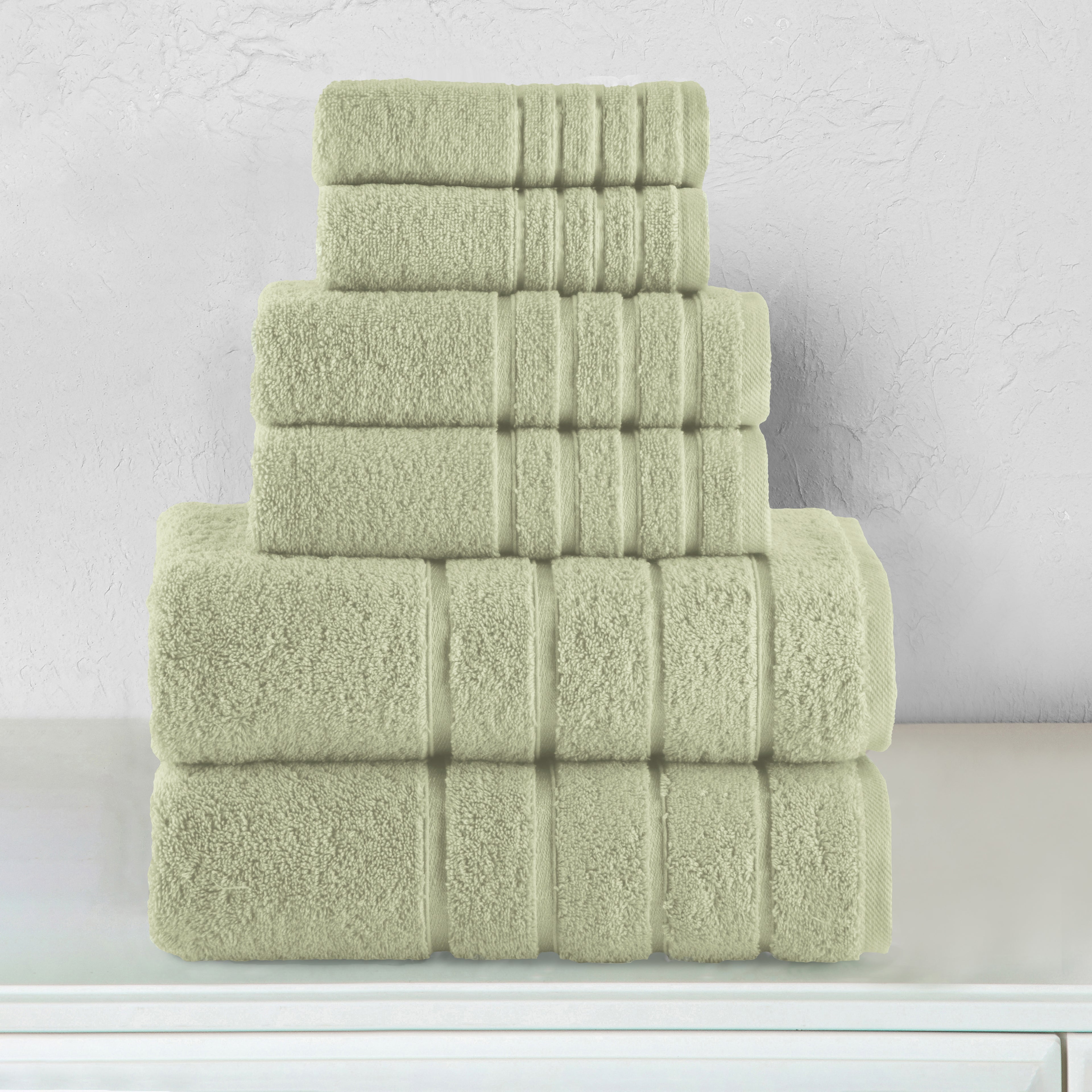 6-Piece Turkish Cotton 4 Lines Stripe Towel Set, 2 Washcloths, 2 Hand Towels and 2 Bath Towels