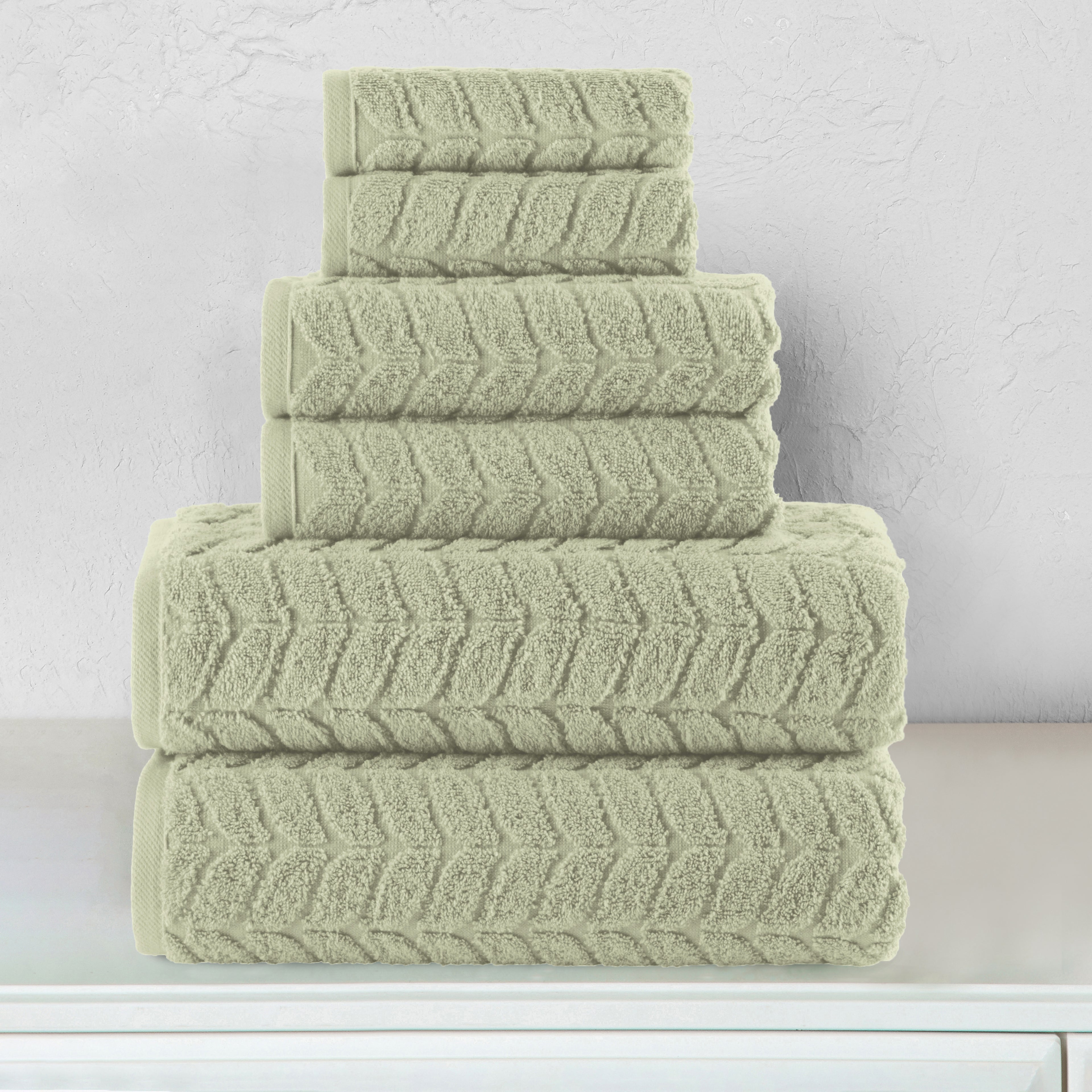 6-Piece Turkish Cotton Braided Towel Set, 2 Washcloths, 2 Hand Towels and 2 Bath Towels