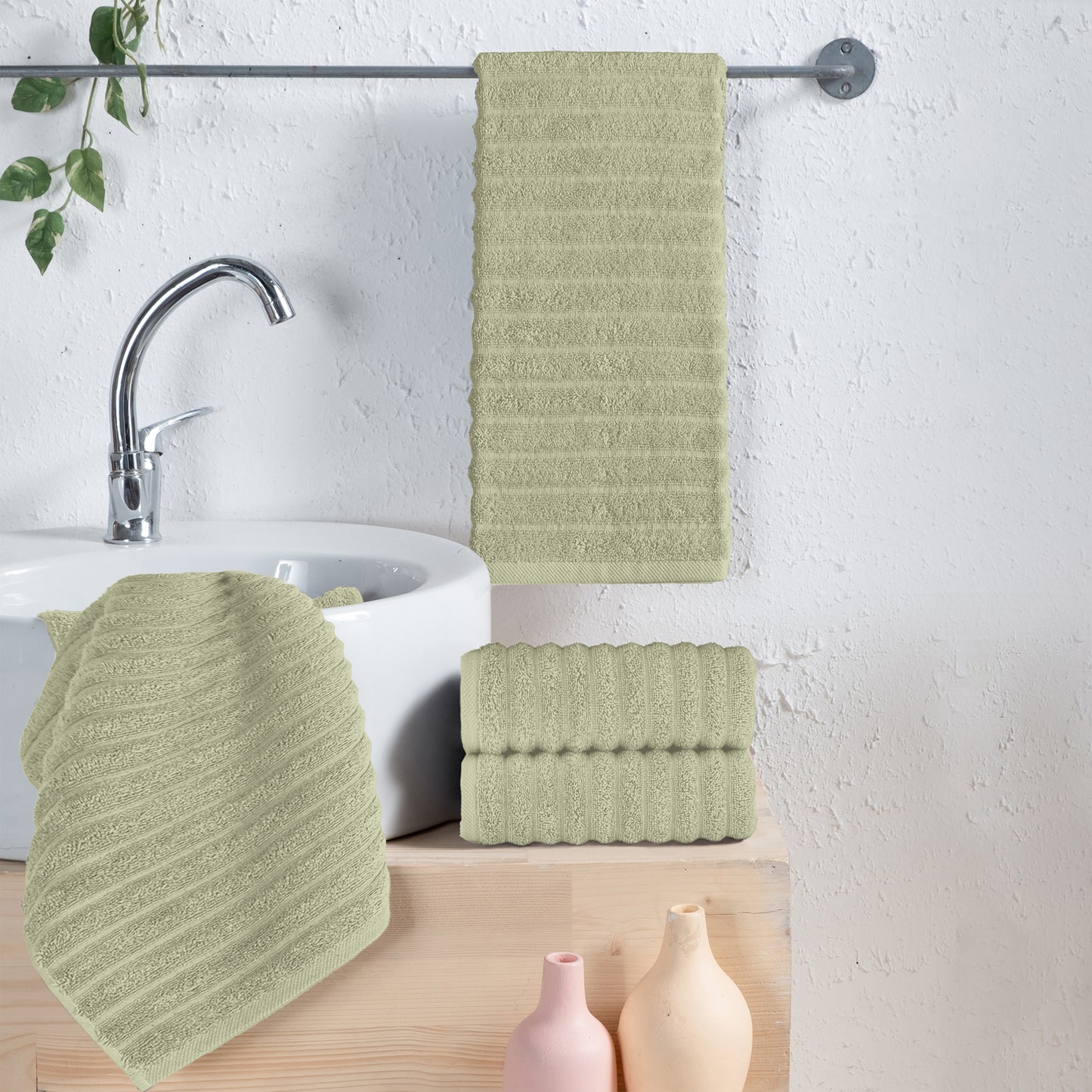 Elegant Comfort 4-Pack Premium Turkish Cotton Corduroy Stripe Hand Towel Set, 16 x 28 inch