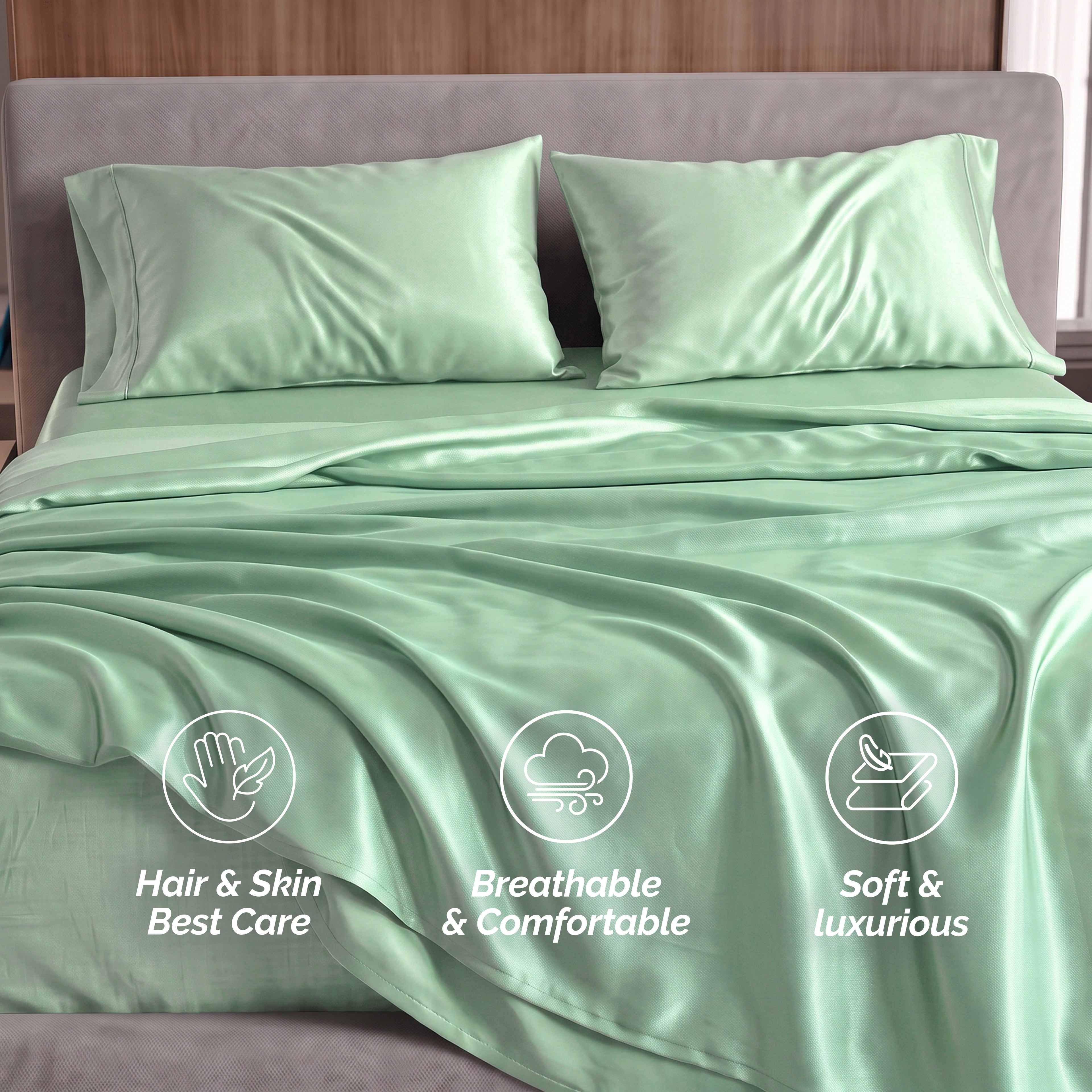 Fine 4-Piece Silky Satin Sheet Set, Bright Shades