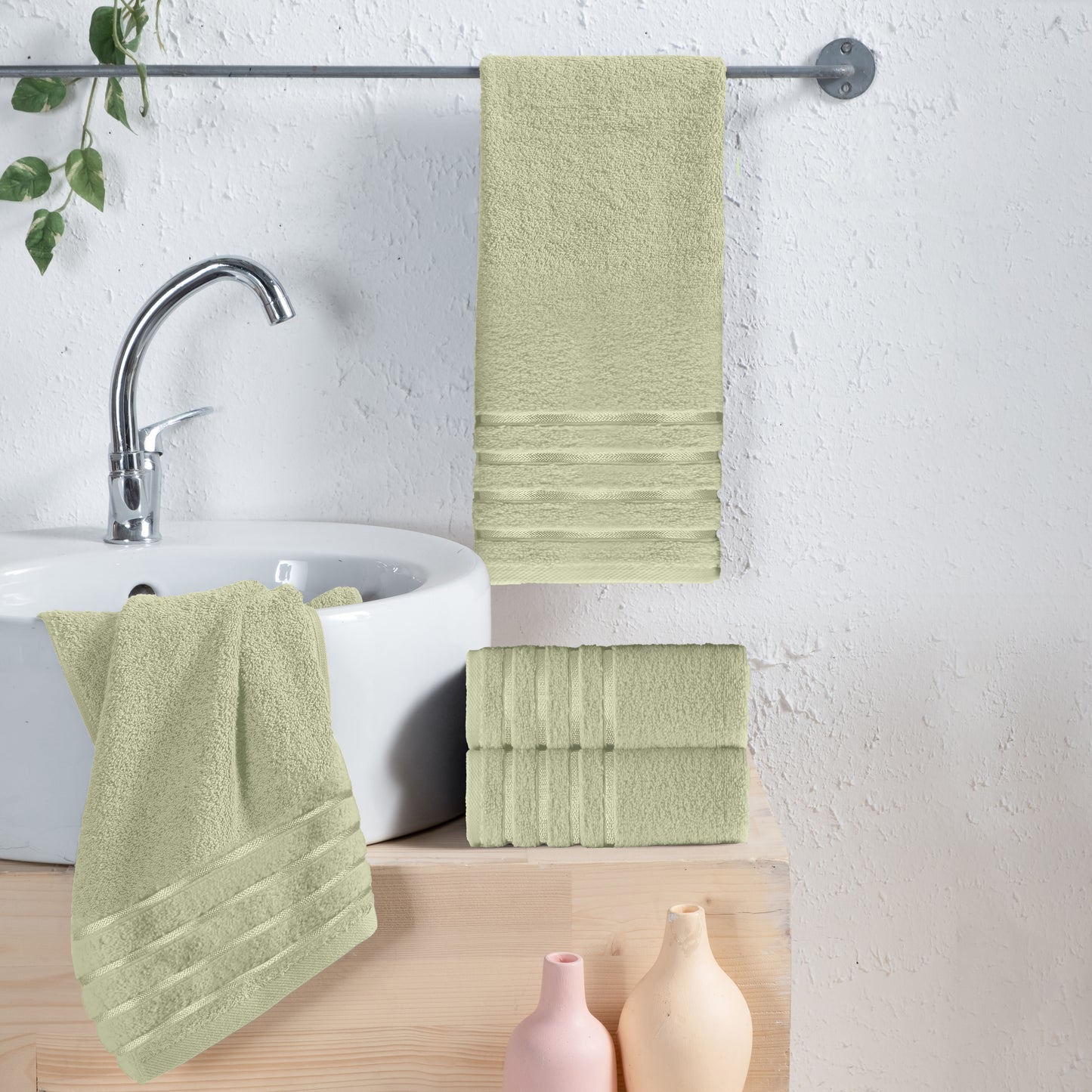 Elegant Comfort 4-Pack Turkish Cotton 4 Lines Stripe Hand Towel Set, 16 x 28 inch