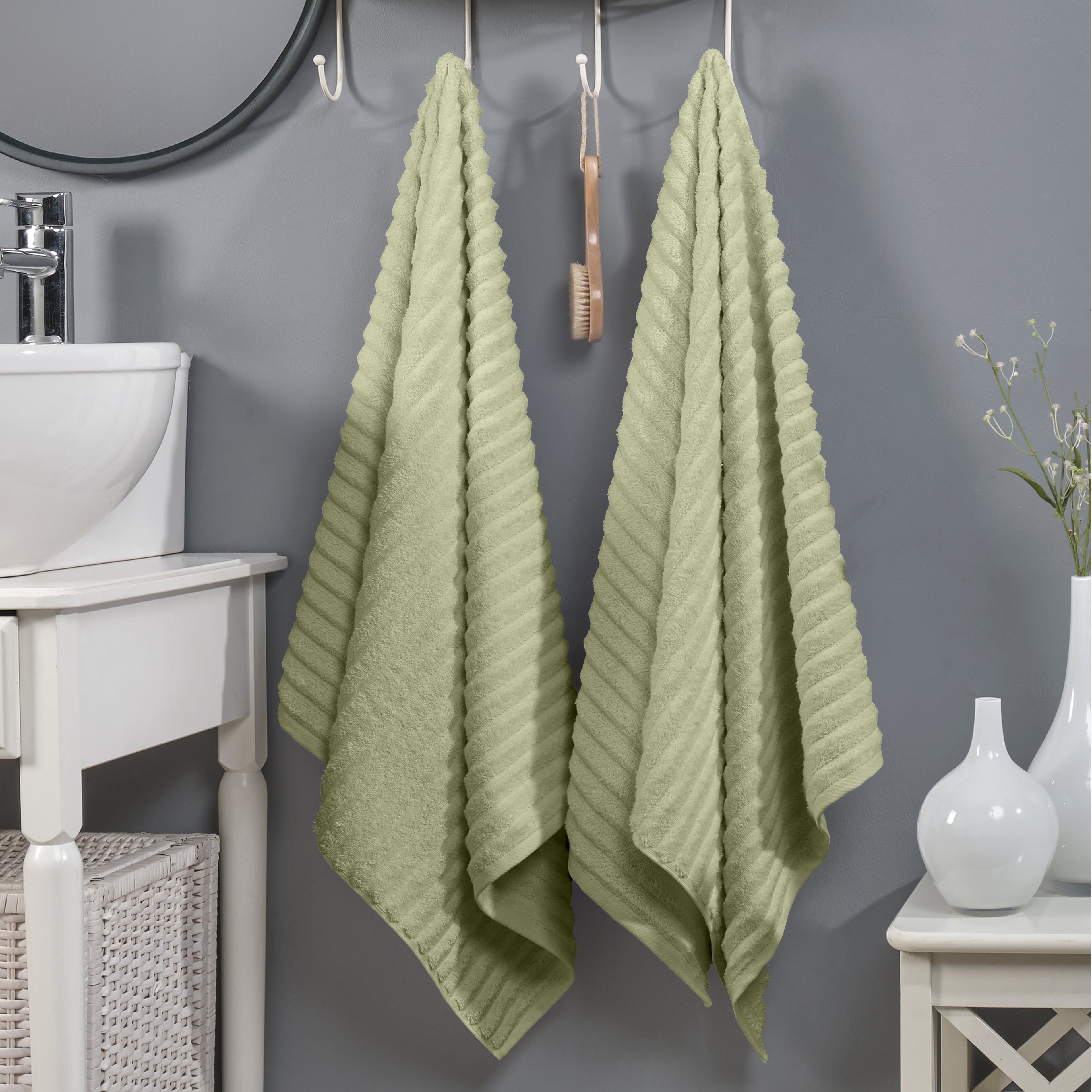 2-Pack Premium Turkish Cotton Corduroy Stripe Bath Towel Set, 27 x 54 inch