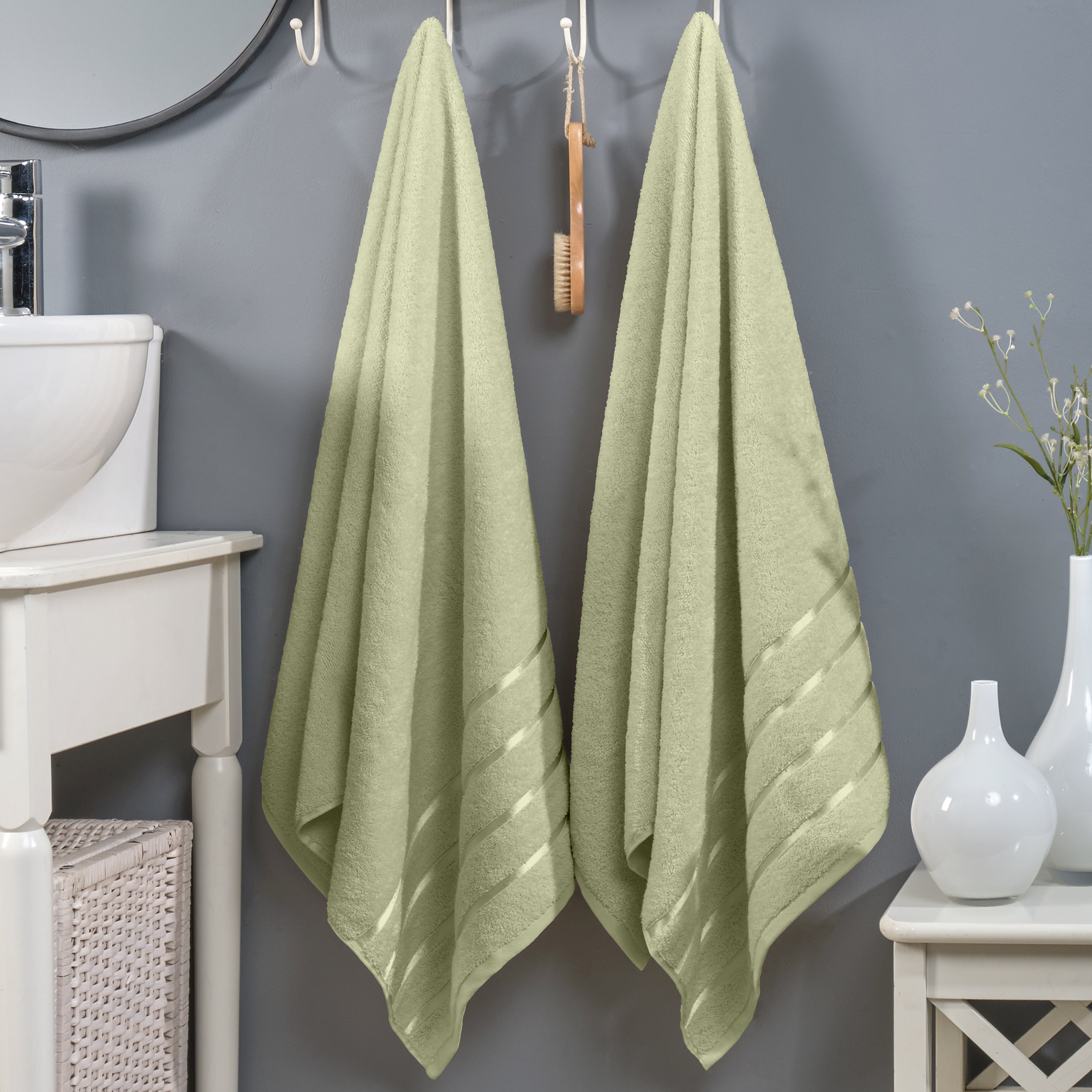 2-Pack Premium Turkish Cotton 4 Lines Stripe Bath Towel Set, 27 x 54 inch