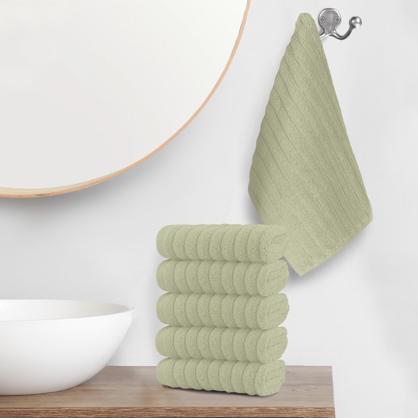 Elegant Comfort 6-Pack Premium Turkish Cotton Corduroy Stripe Washcloths Set, 13 x 13 inch