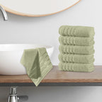 6-Pack Premium Turkish Cotton 4 Lines Stripe Washcloths Set, 13 x 13 inch