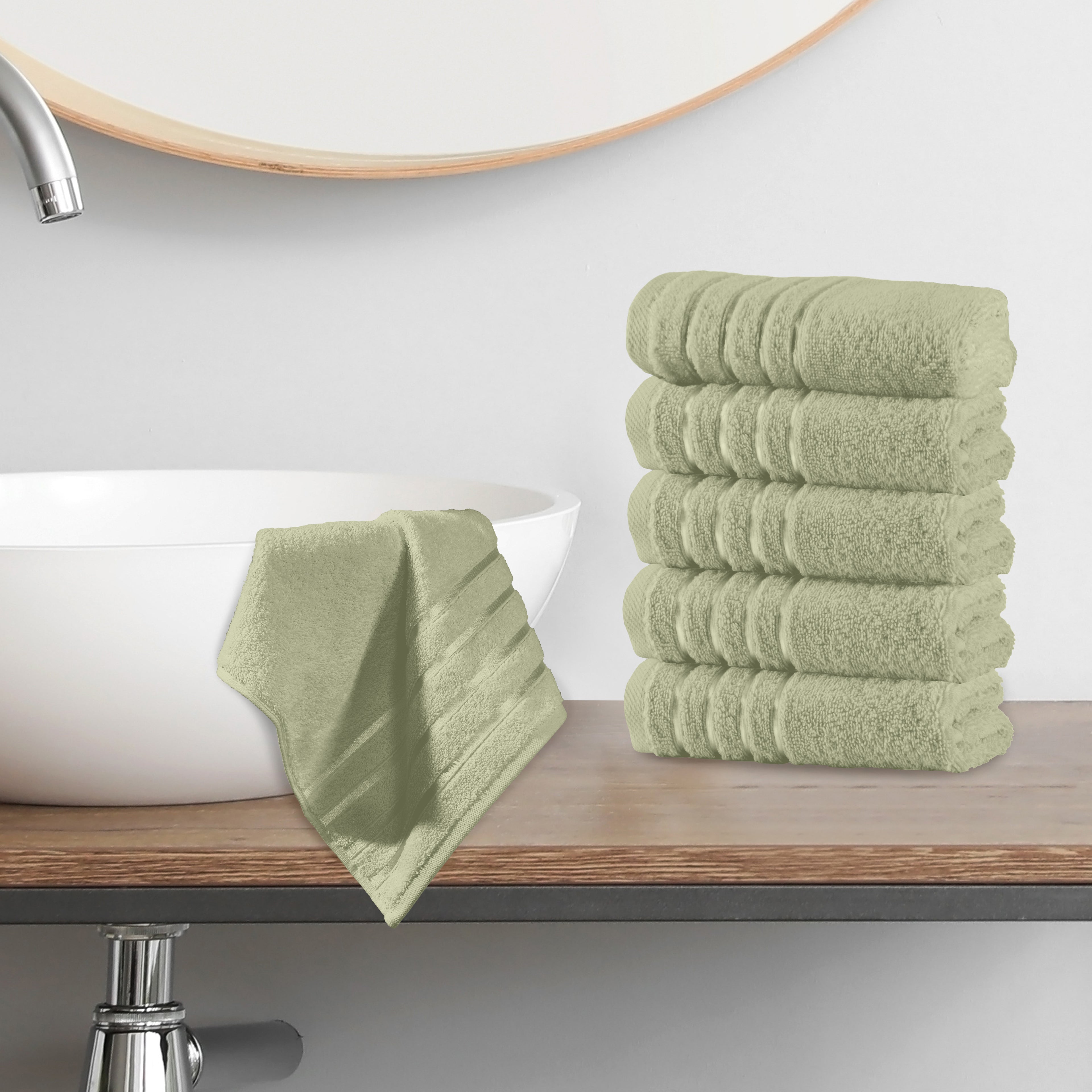 6-Pack Premium Turkish Cotton 4 Lines Stripe Washcloths Set, 13 x 13 inch