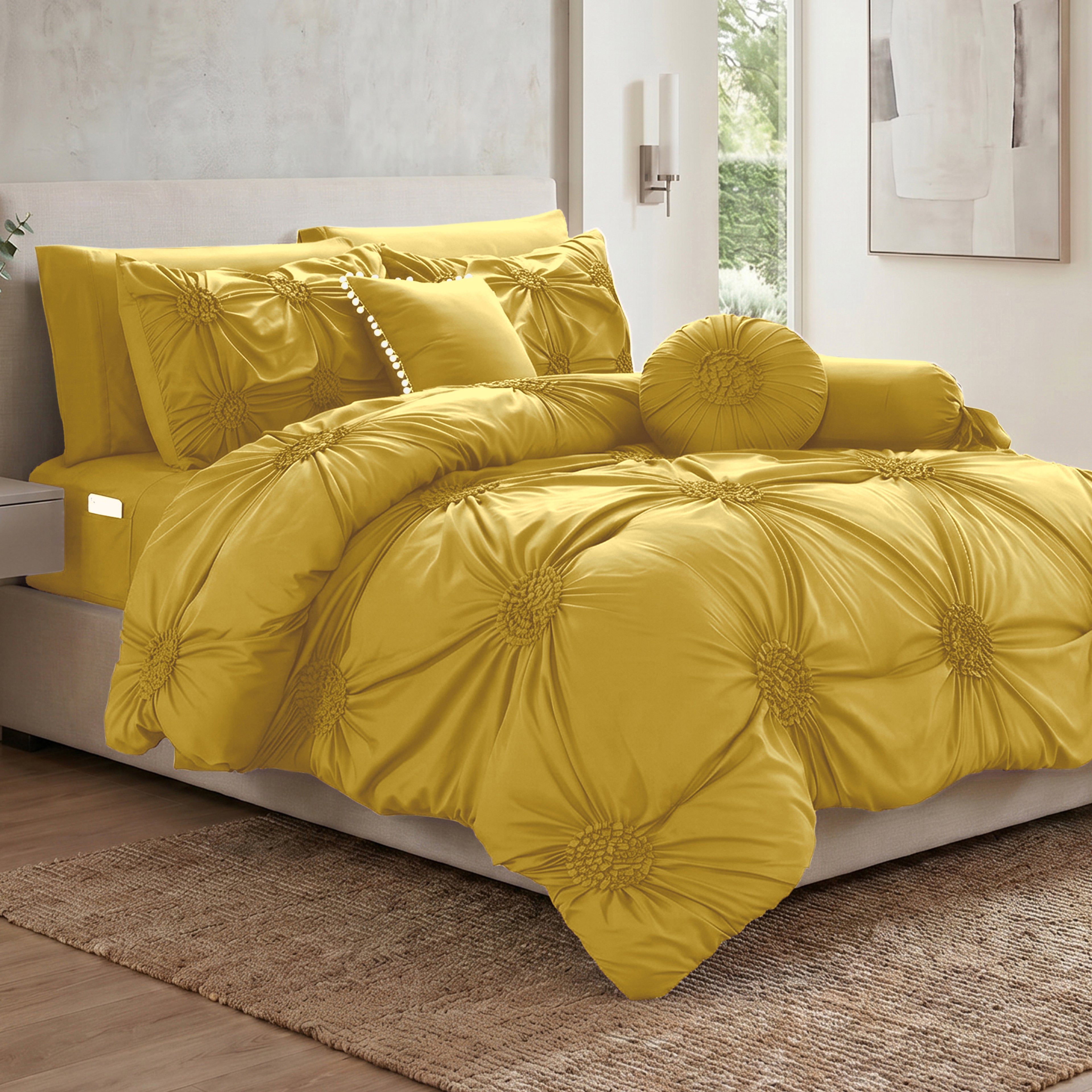 10-Piece Sunflower Comforter Set - Includes 4-Piece Sheet Set with Double Sided Storage Pockets