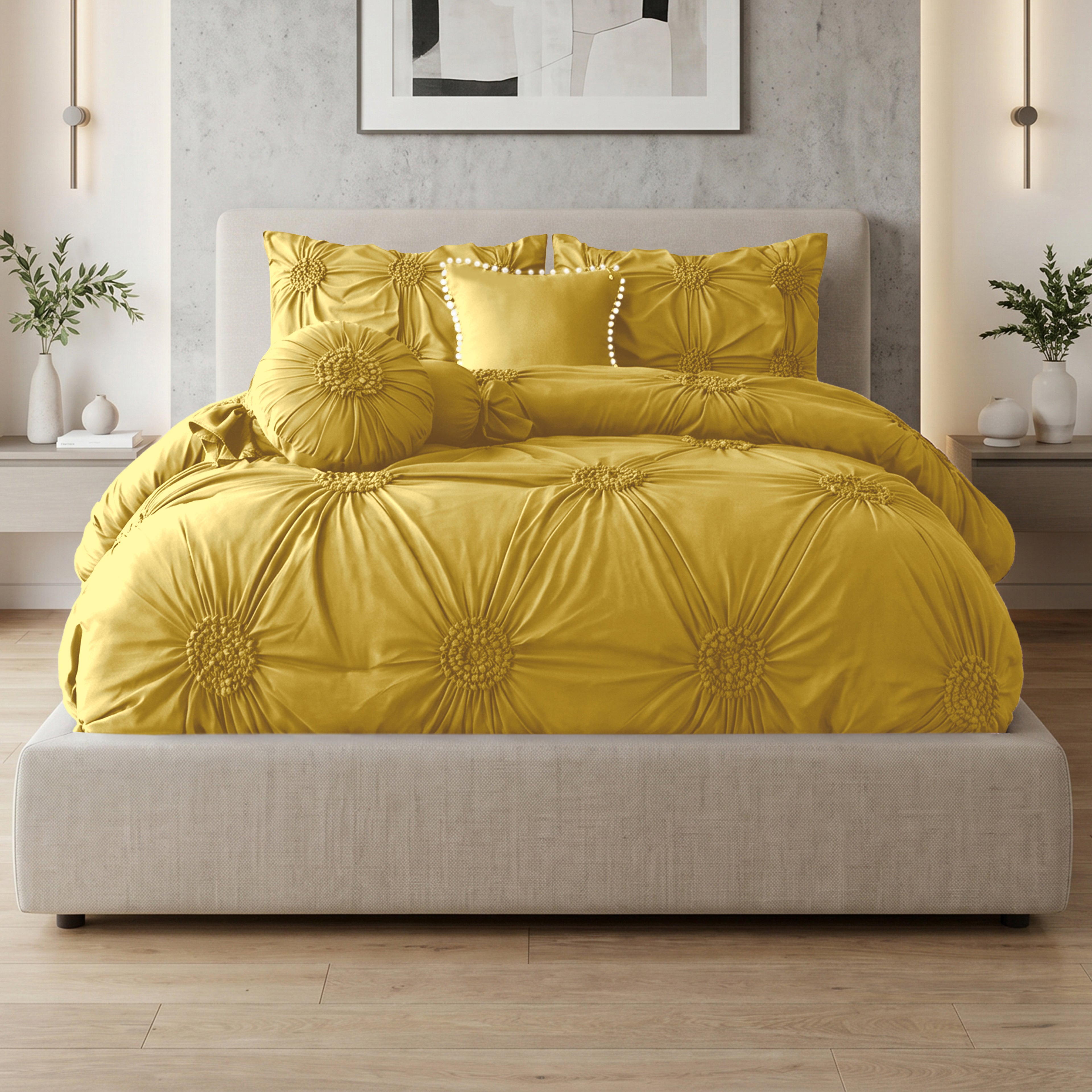 10-Piece Sunflower Comforter Set - Includes 4-Piece Sheet Set with Double Sided Storage Pockets