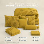 10-Piece Sunflower Comforter Set - Includes 4-Piece Sheet Set with Double Sided Storage Pockets