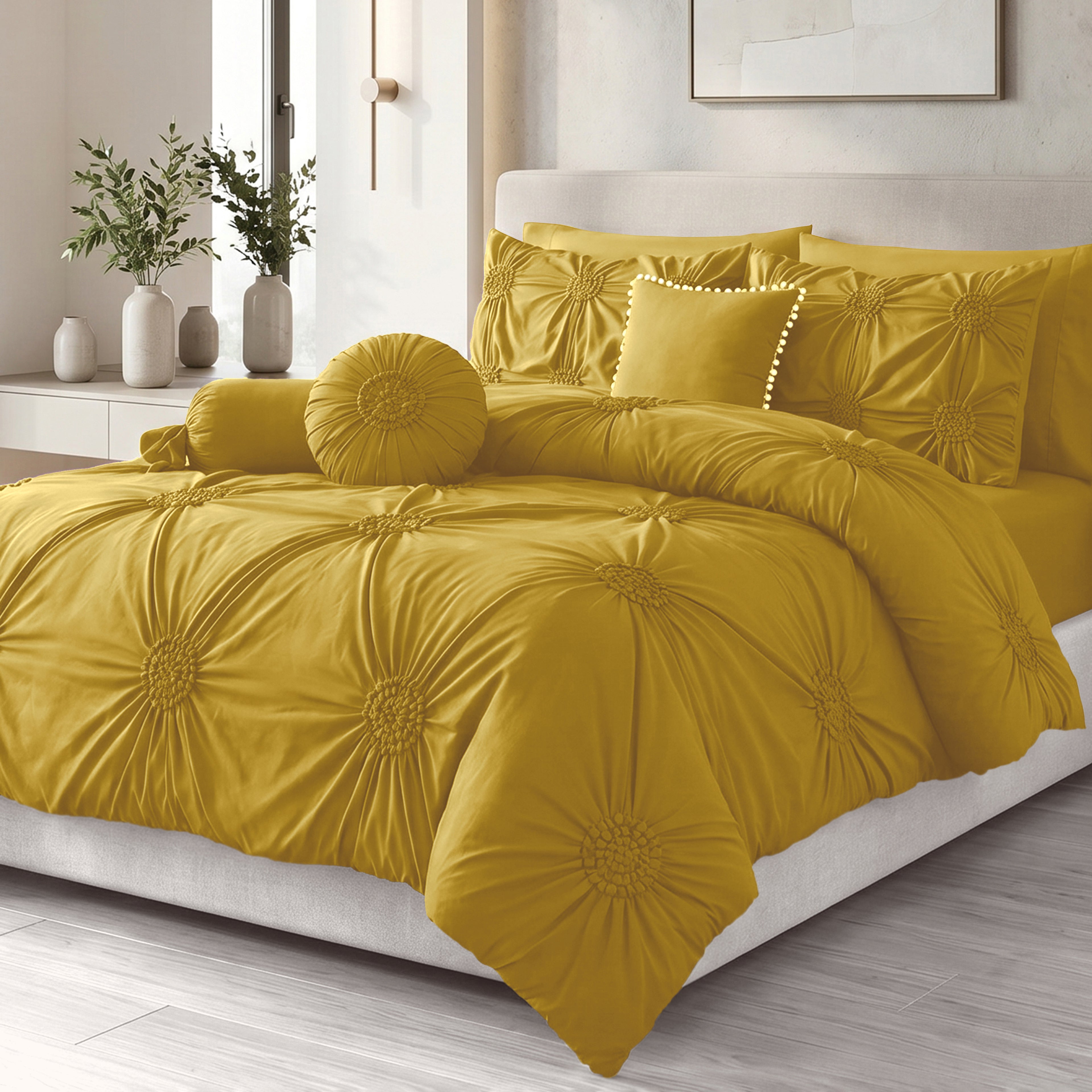 10-Piece Sunflower Comforter Set - Includes 4-Piece Sheet Set with Double Sided Storage Pockets