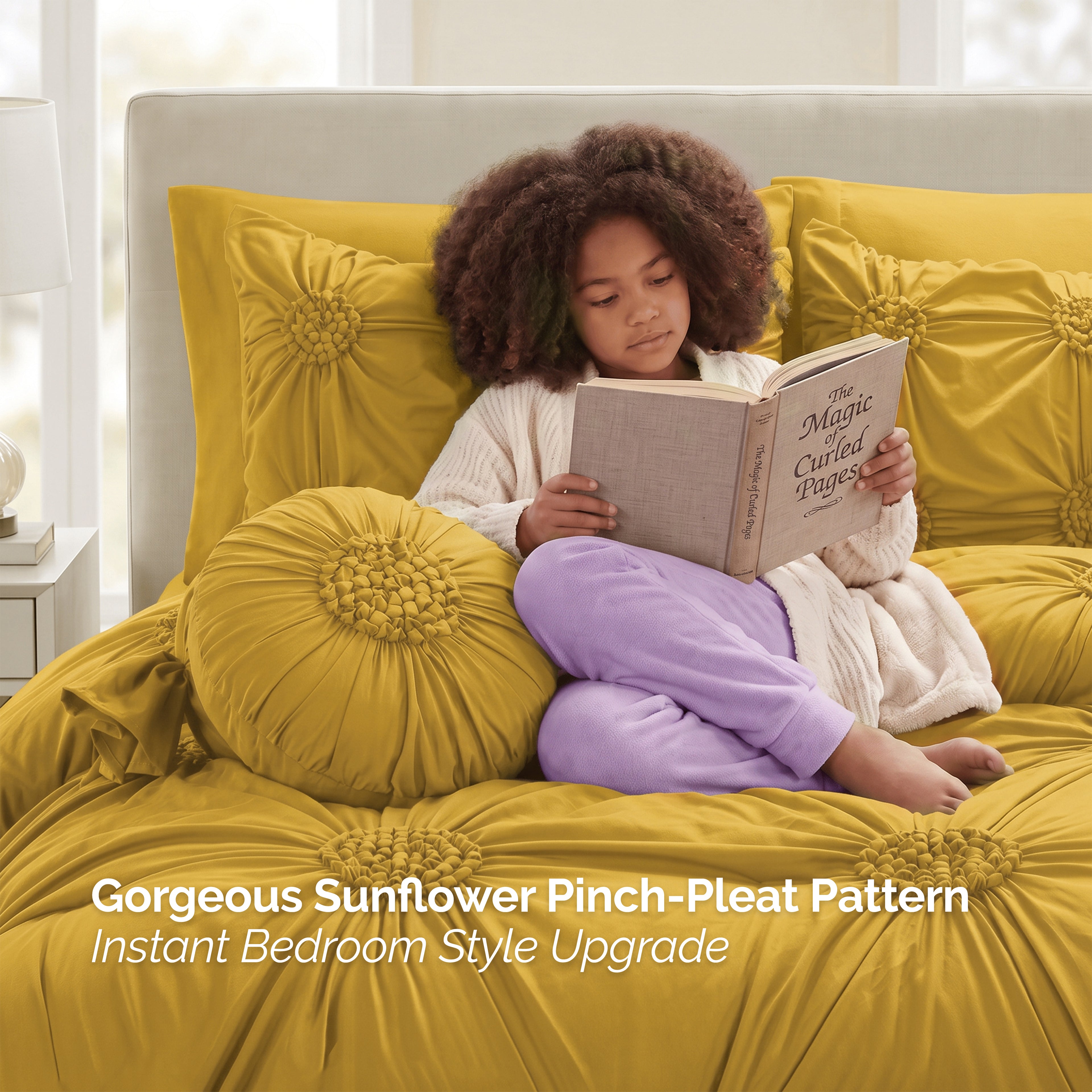 10-Piece Sunflower Comforter Set - Includes 4-Piece Sheet Set with Double Sided Storage Pockets