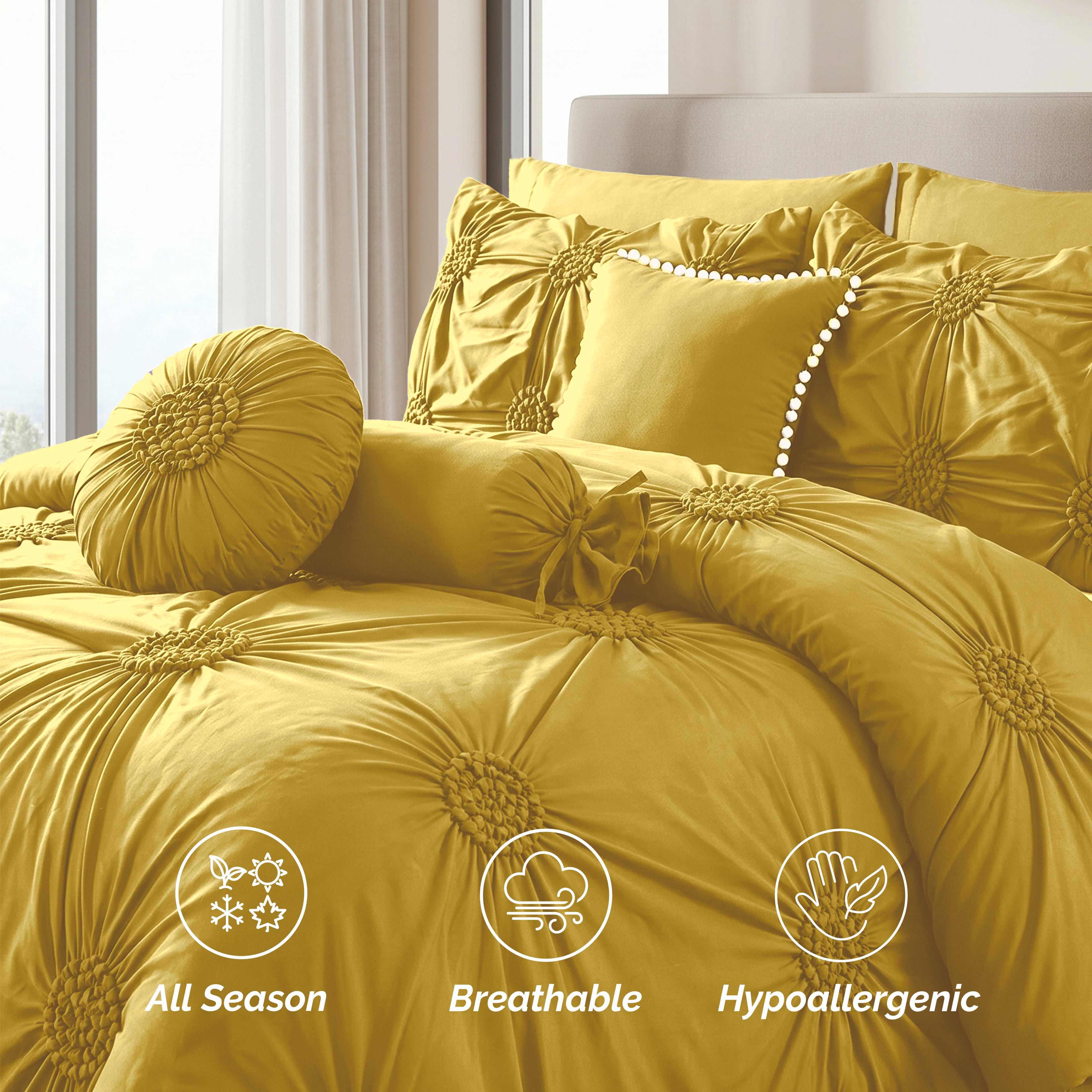 10-Piece Sunflower Comforter Set - Includes 4-Piece Sheet Set with Double Sided Storage Pockets