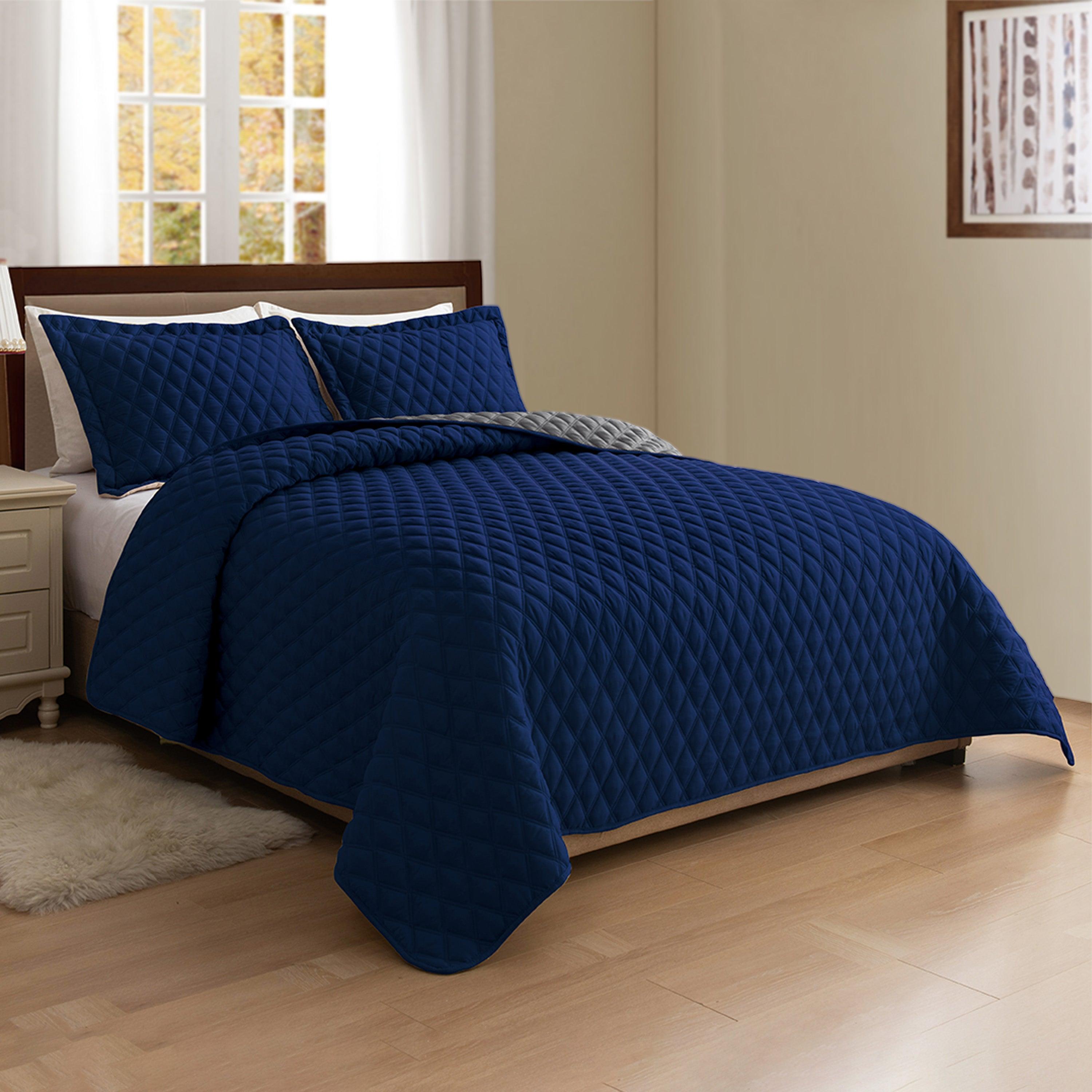 3-Piece Diamond Quilted Reversible Bedspread Coverlet Set