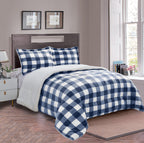 3-Piece Buffalo Micro-Suede Reversible Sherpa - Lodge-Plaid Pattern Comforter Set