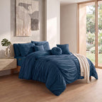 10-Piece Pleated Comforter Set - Includes 4-Piece Sheet Set with Double Sided Storage Pockets