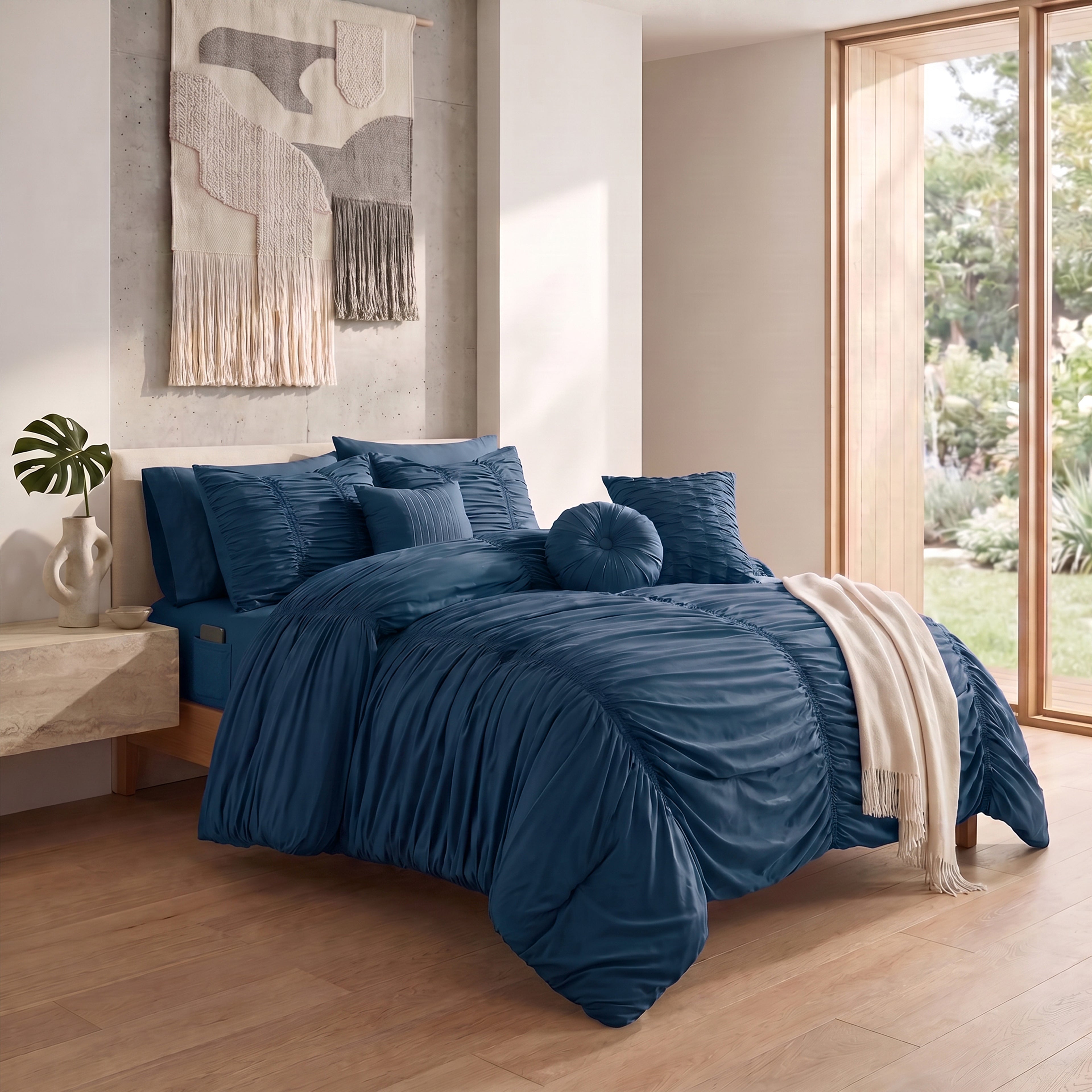 10-Piece Pleated Comforter Set - Includes 4-Piece Sheet Set with Double Sided Storage Pockets