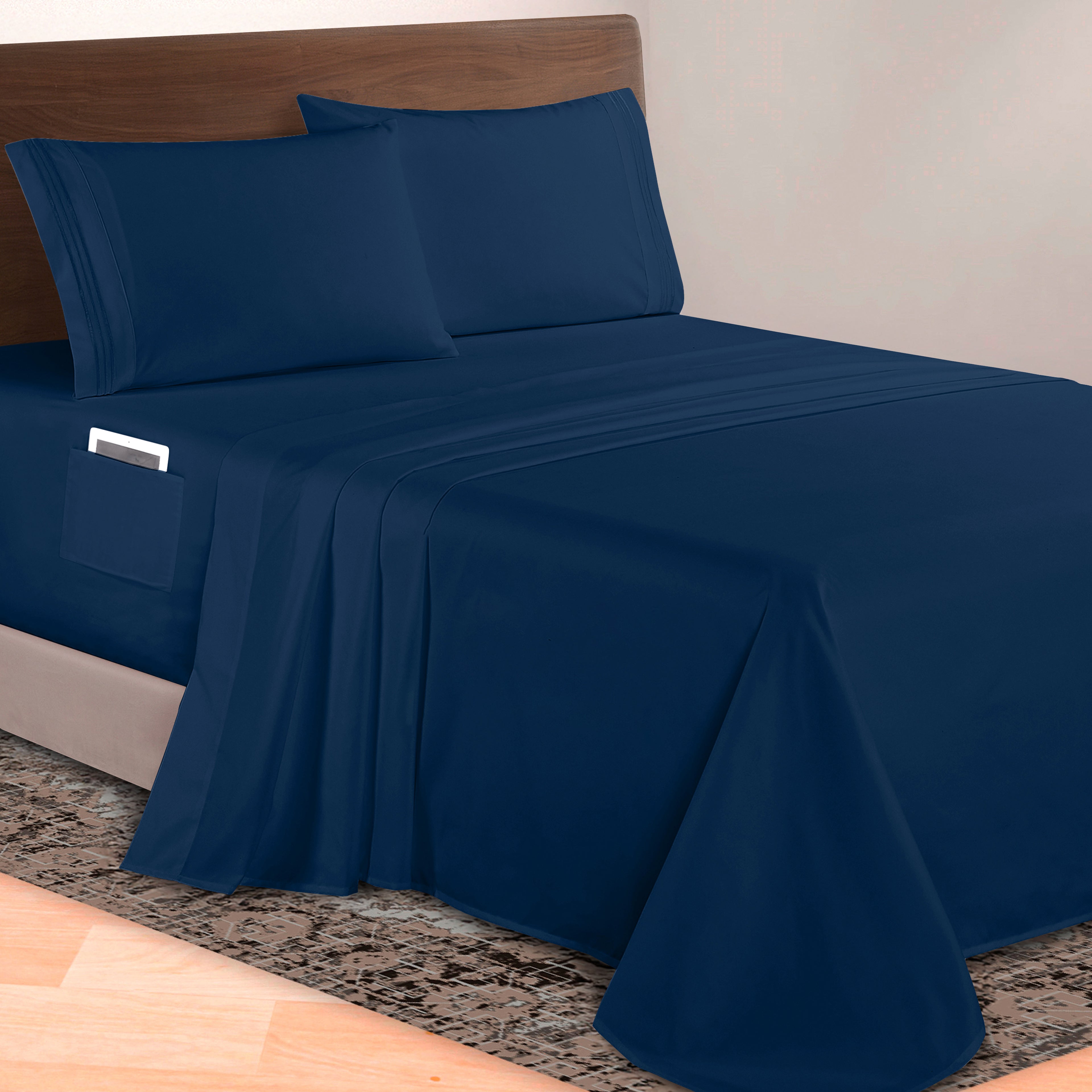 Extra deep 18-24 Inch Pocket 3 Line Embroidery, 4-Piece Sheet Set, Moody Shades