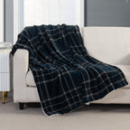 Plaid Sherpa Throw 50" x 60" Flannel Fleece Sherpa Back Plaid Pattern Throw Blankets