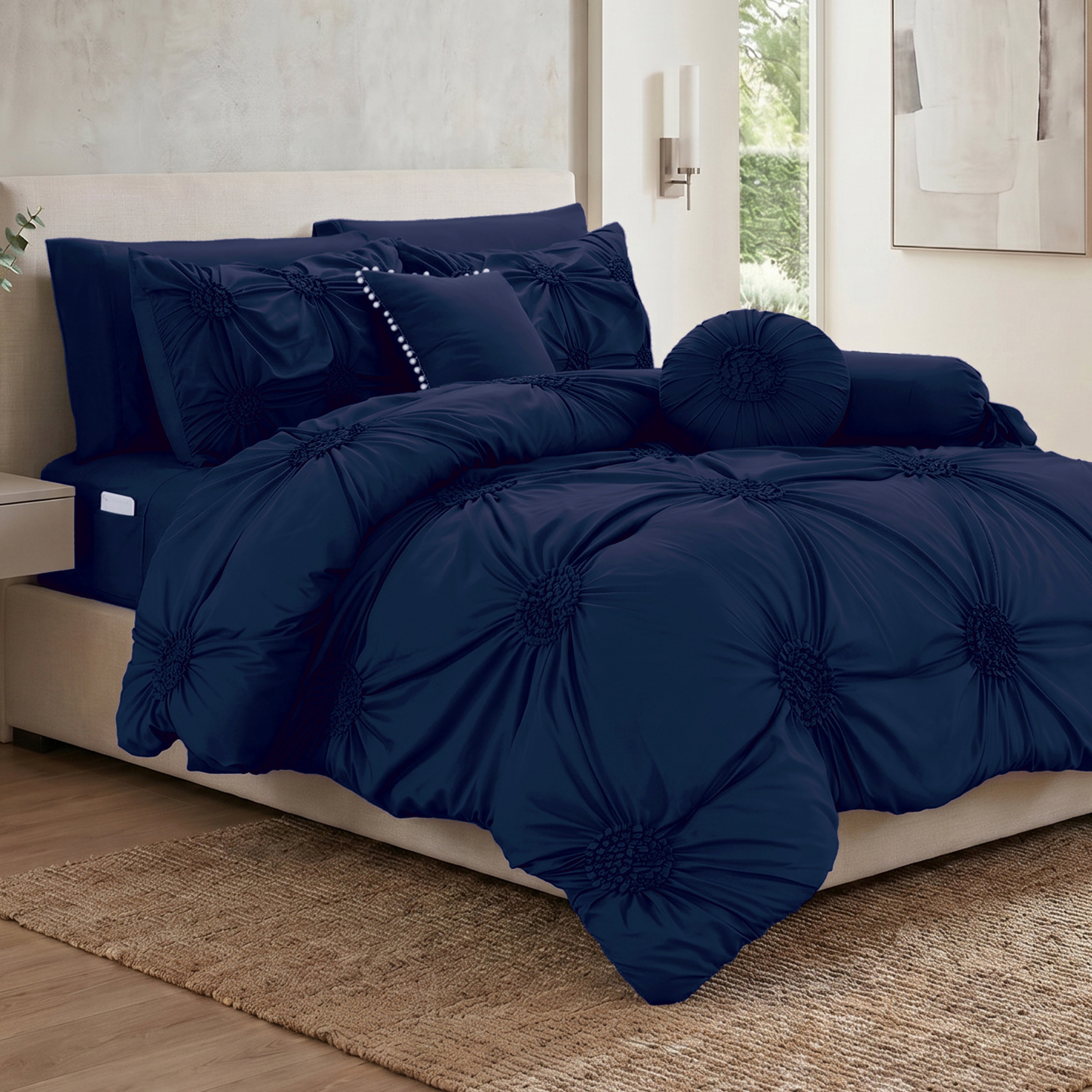 10-Piece Sunflower Comforter Set - Includes 4-Piece Sheet Set with Double Sided Storage Pockets