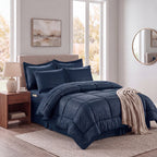 8-Piece Bamboo Floral Pattern Comforter Set- Includes 4-Piece Sheet Set with Double Sided Storage Pockets