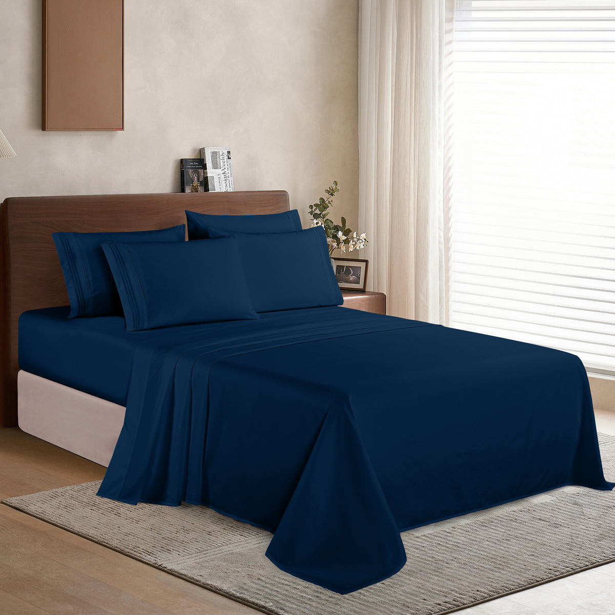 Essential 6-Piece 3-Line Embroidery Sheet Set, Soft as a Hotel Premium Quality,  Moody Shades