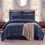 8-Piece Bamboo Floral Pattern Comforter Set- Includes 4-Piece Sheet Set with Double Sided Storage Pockets
