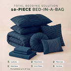10-Piece Pleated Comforter Set - Includes 4-Piece Sheet Set with Double Sided Storage Pockets