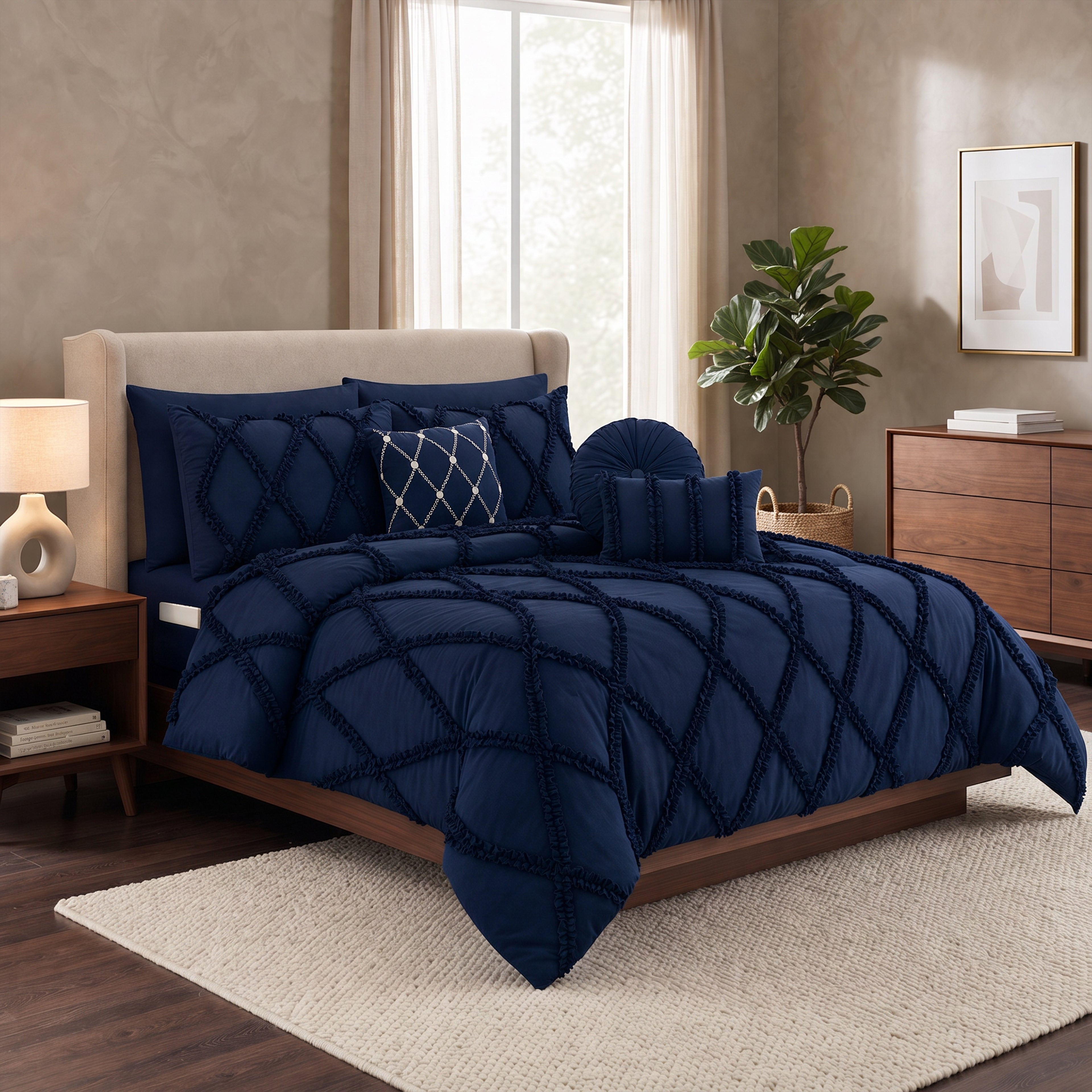 10-Piece Infinity Design Comforter Set - Includes 4-Piece Sheet Set with Double Sided Storage Pockets