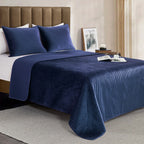 3-Piece Velvet Corduroy Stripe Quilted Bedspread Coverlet Set