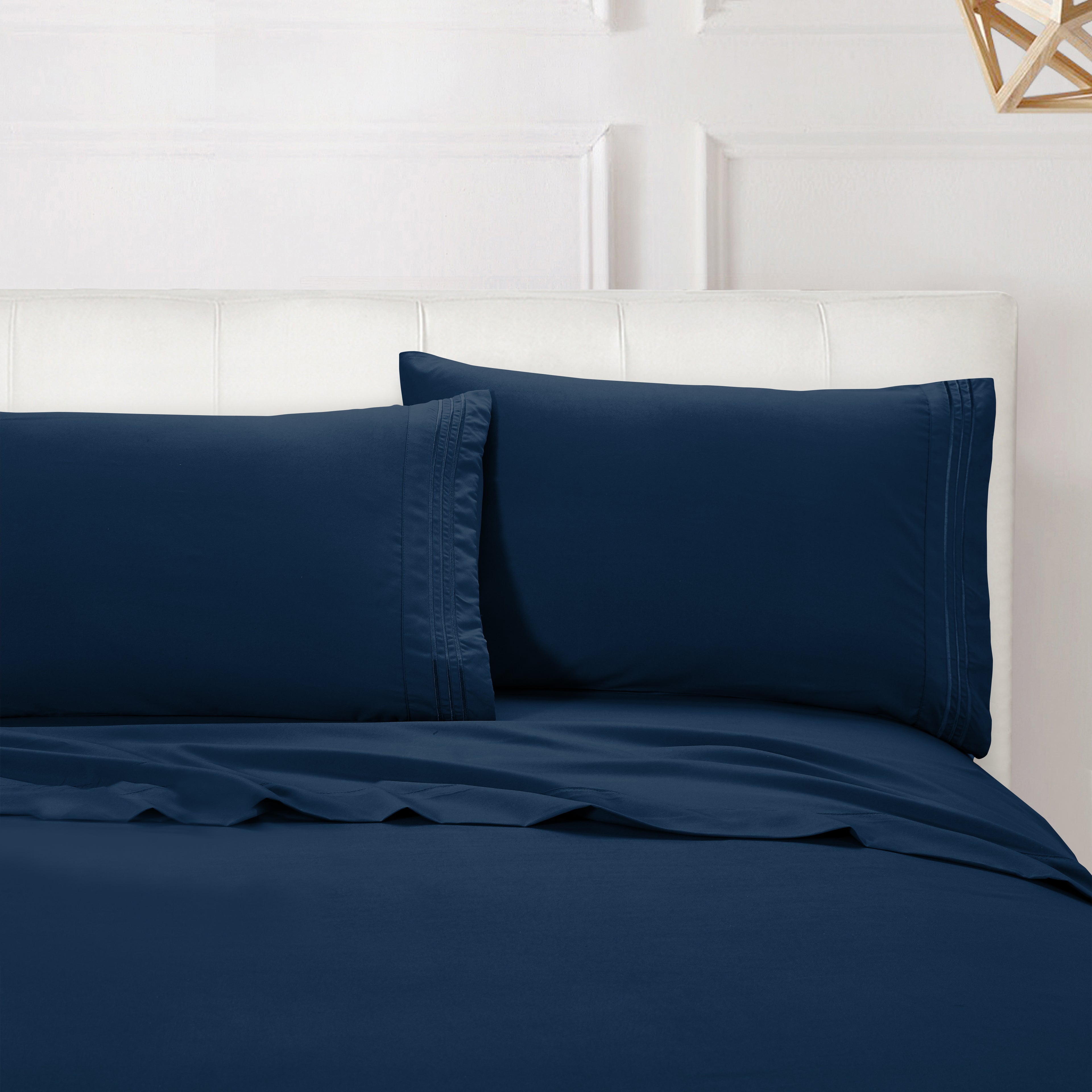 Essential 4-Piece 3-Line Embroidery Sheet Set, Soft as a Hotel Premium Quality,  Moody Shades