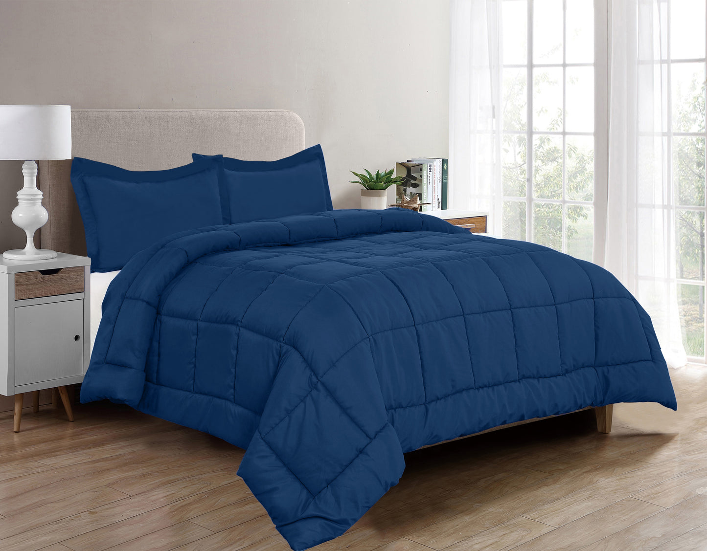 Elegant Comfort 3-Piece Solid Box Stitched Comforter & Shams - Double-Filled Comforter