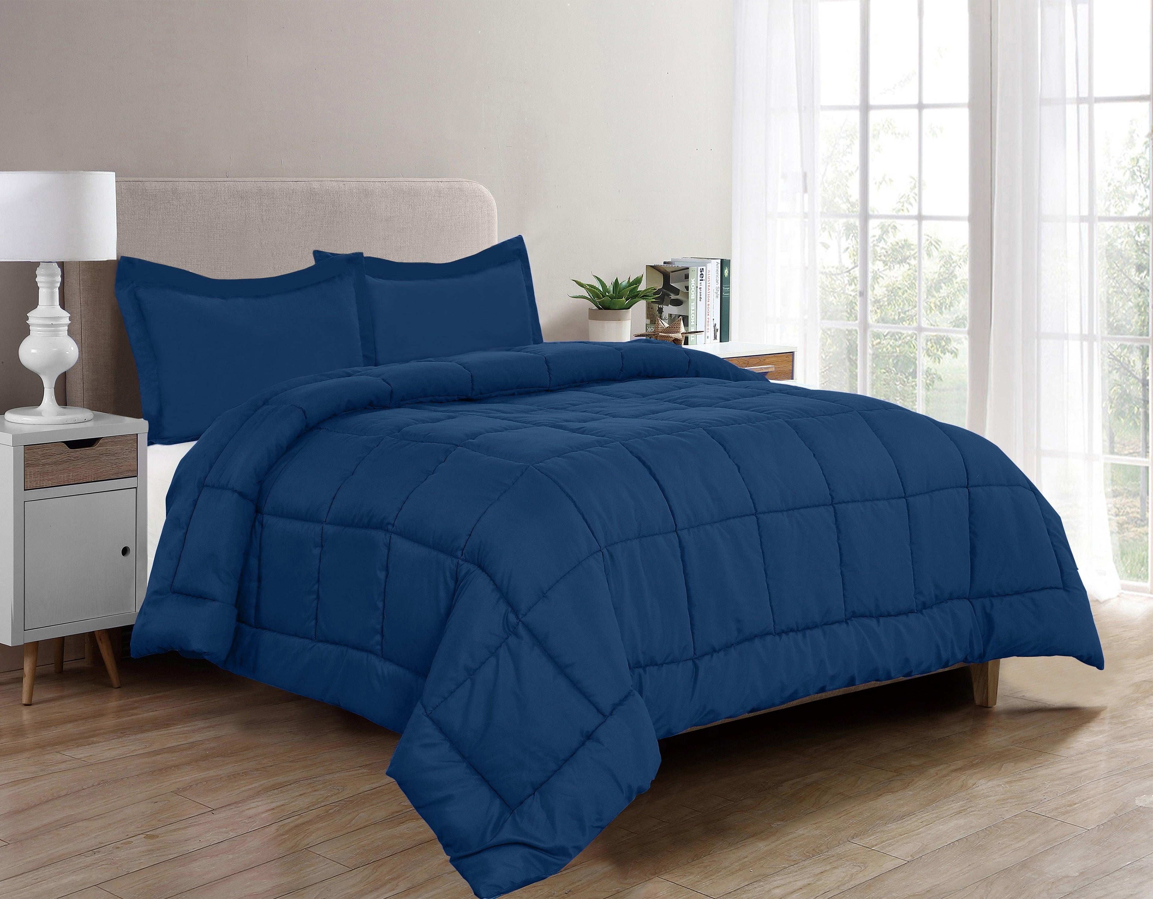 3-Piece Solid Box Stitched Comforter & Shams - Double-Filled Comforter