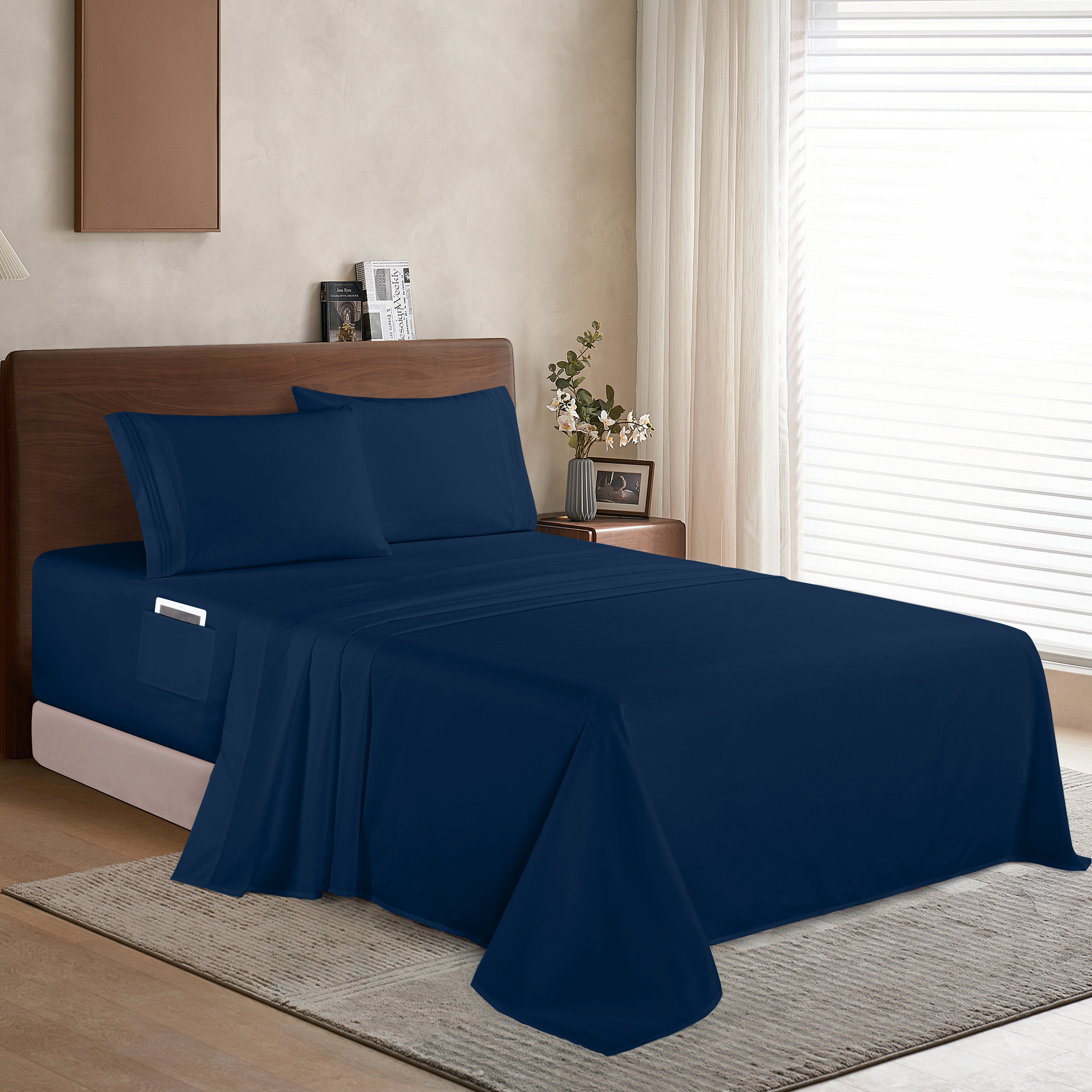 Extra deep 18-24 Inch Pocket 3 Line Embroidery, 4-Piece Sheet Set, Moody Shades