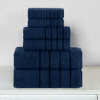 6-Piece Turkish Cotton 4 Lines Stripe Towel Set, 2 Washcloths, 2 Hand Towels and 2 Bath Towels