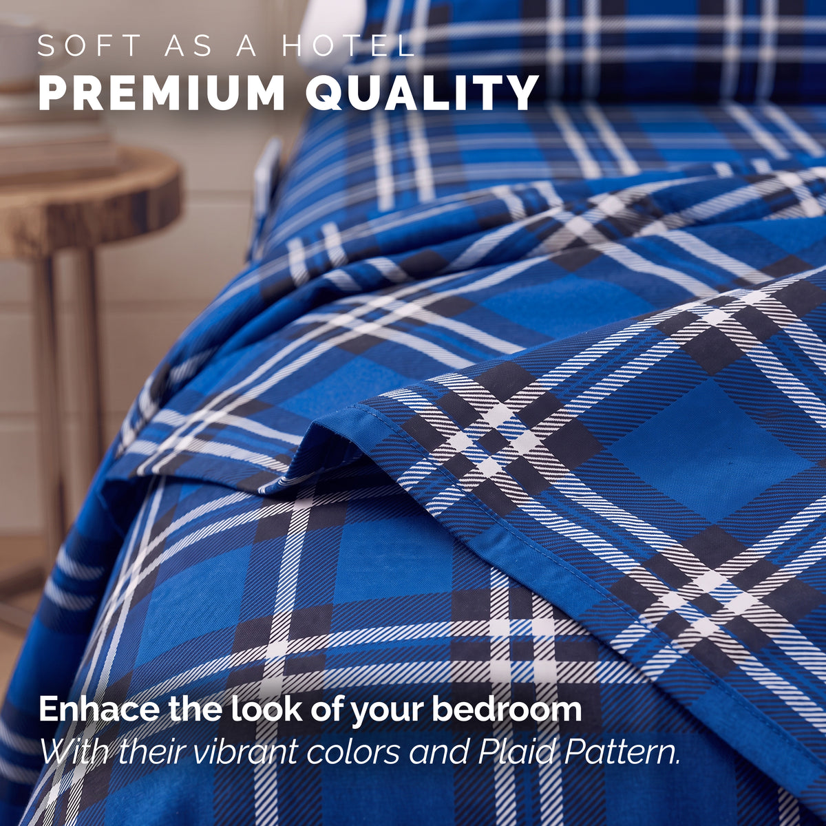 6-Piece Plaid Pattern Bed Sheet Set - Soft as a Hotel Premium Quality