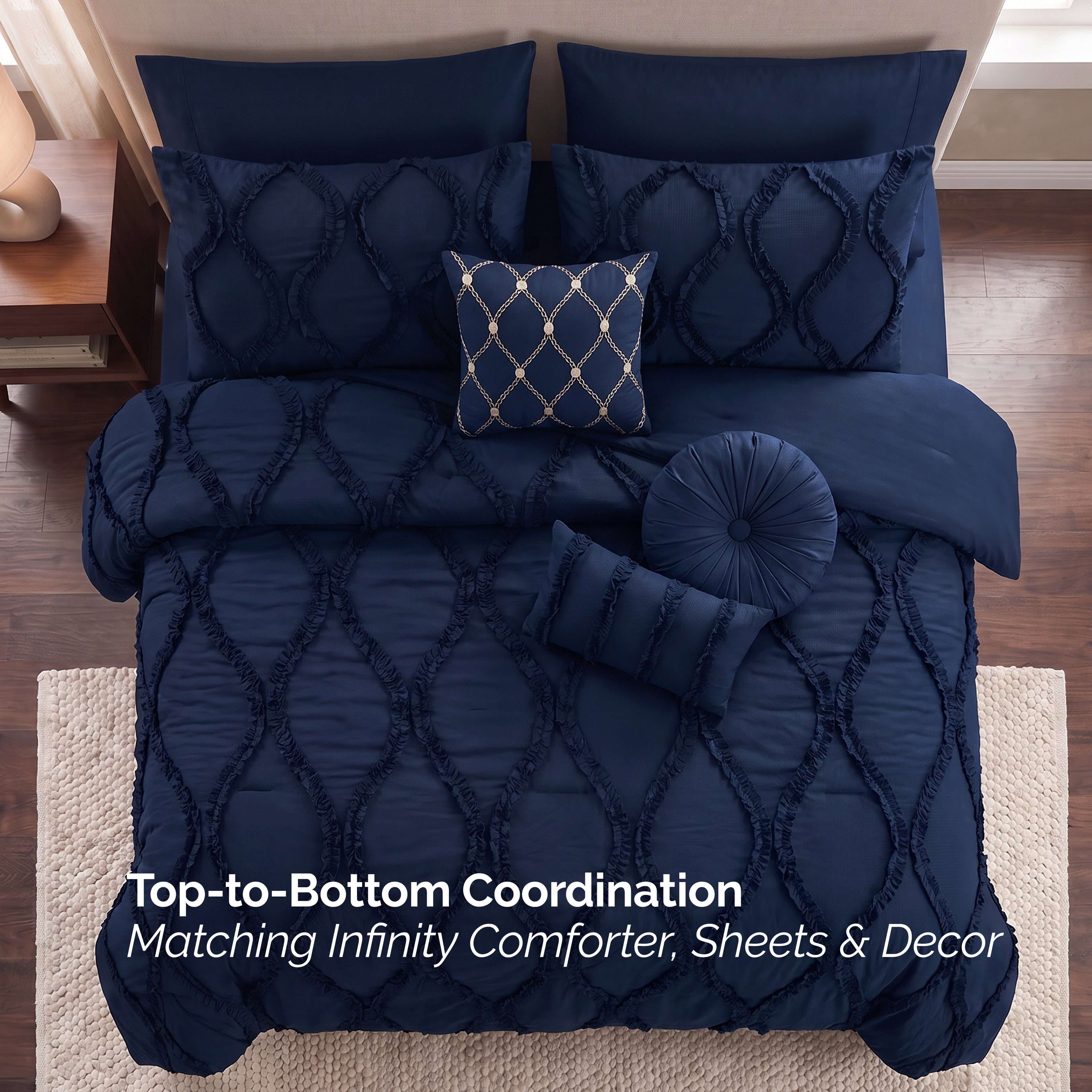 10-Piece Infinity Design Comforter Set - Includes 4-Piece Sheet Set with Double Sided Storage Pockets