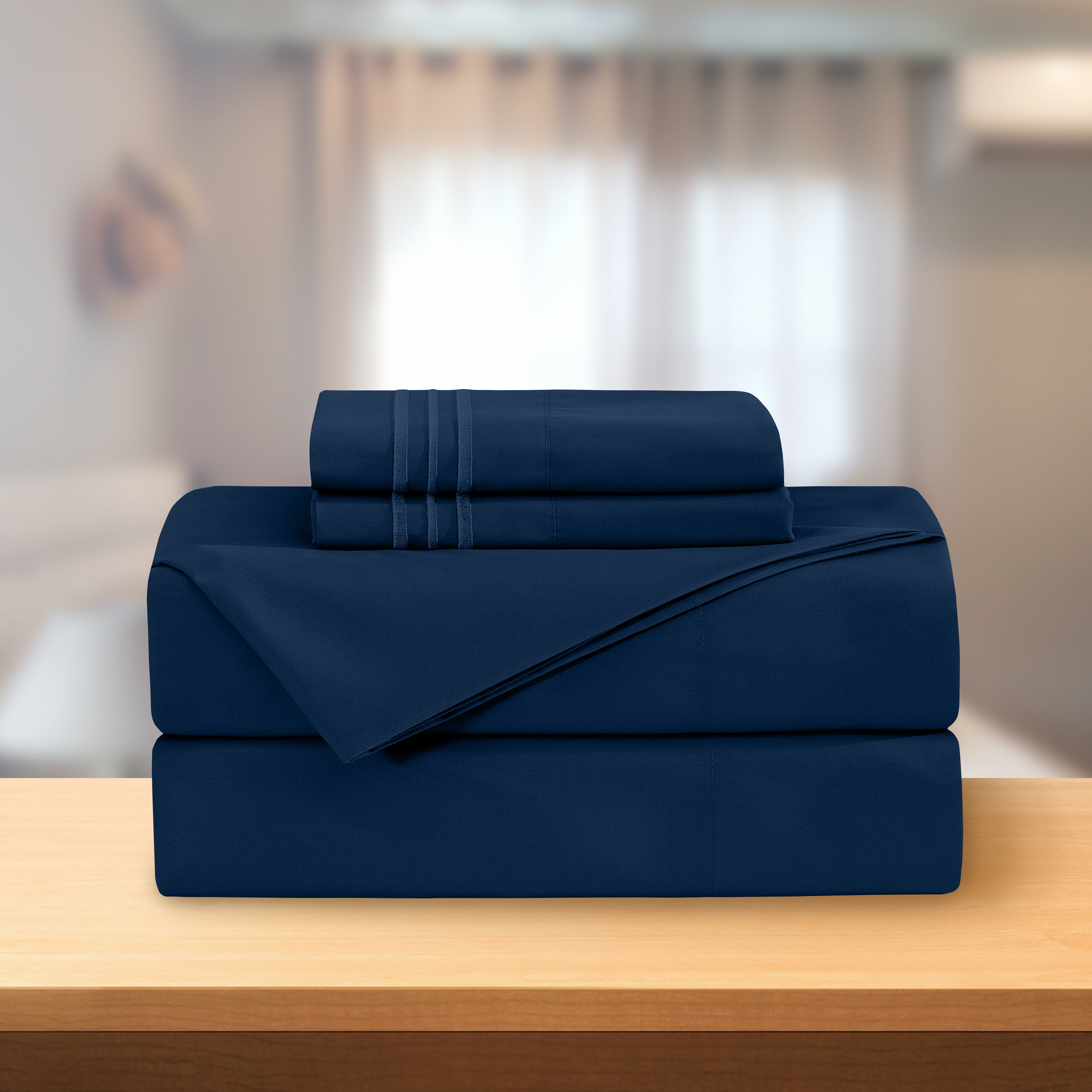 Essential 4-Piece 3-Line Embroidery Sheet Set, Soft as a Hotel Premium Quality,  Moody Shades