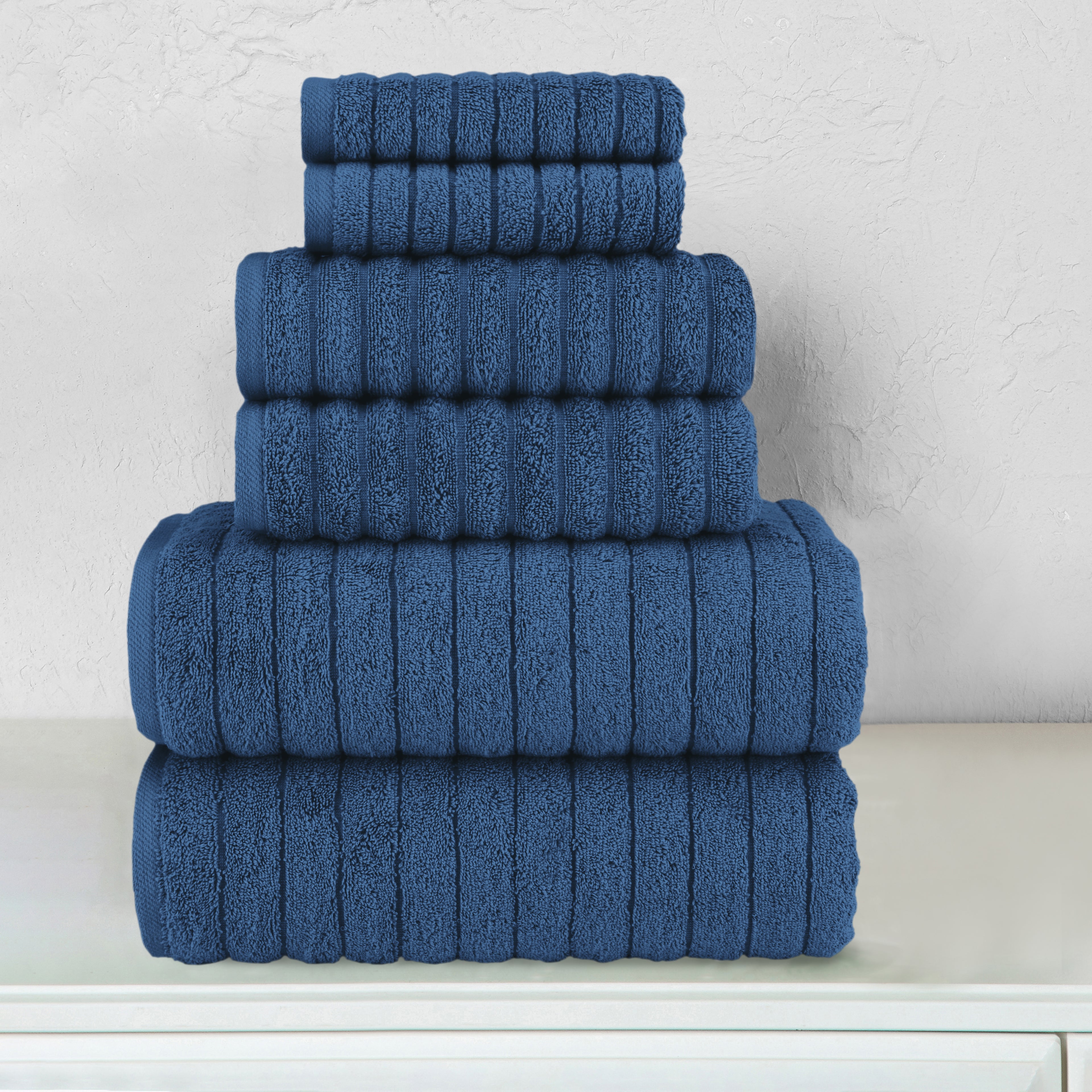 6-Piece Turkish Cotton Corduroy Towel Set, 2 Washcloths, 2 Hand Towels and 2 Bath Towels