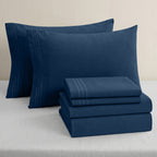 Essential 6-Piece 3-Line Embroidery Sheet Set, Soft as a Hotel Premium Quality,  Moody Shades